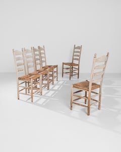 Vintage Belgian Ladderback Oak Dining Chairs, Set of Six