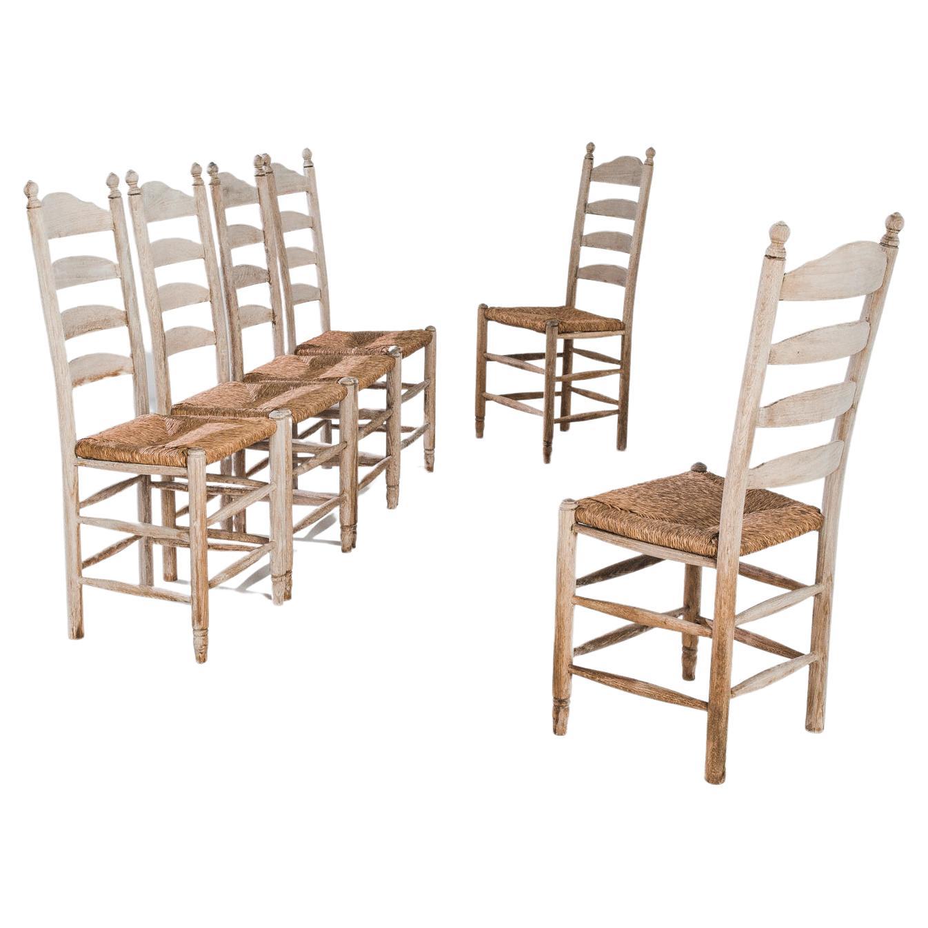 Vintage Belgian Ladderback Oak Dining Chairs, Set of Six