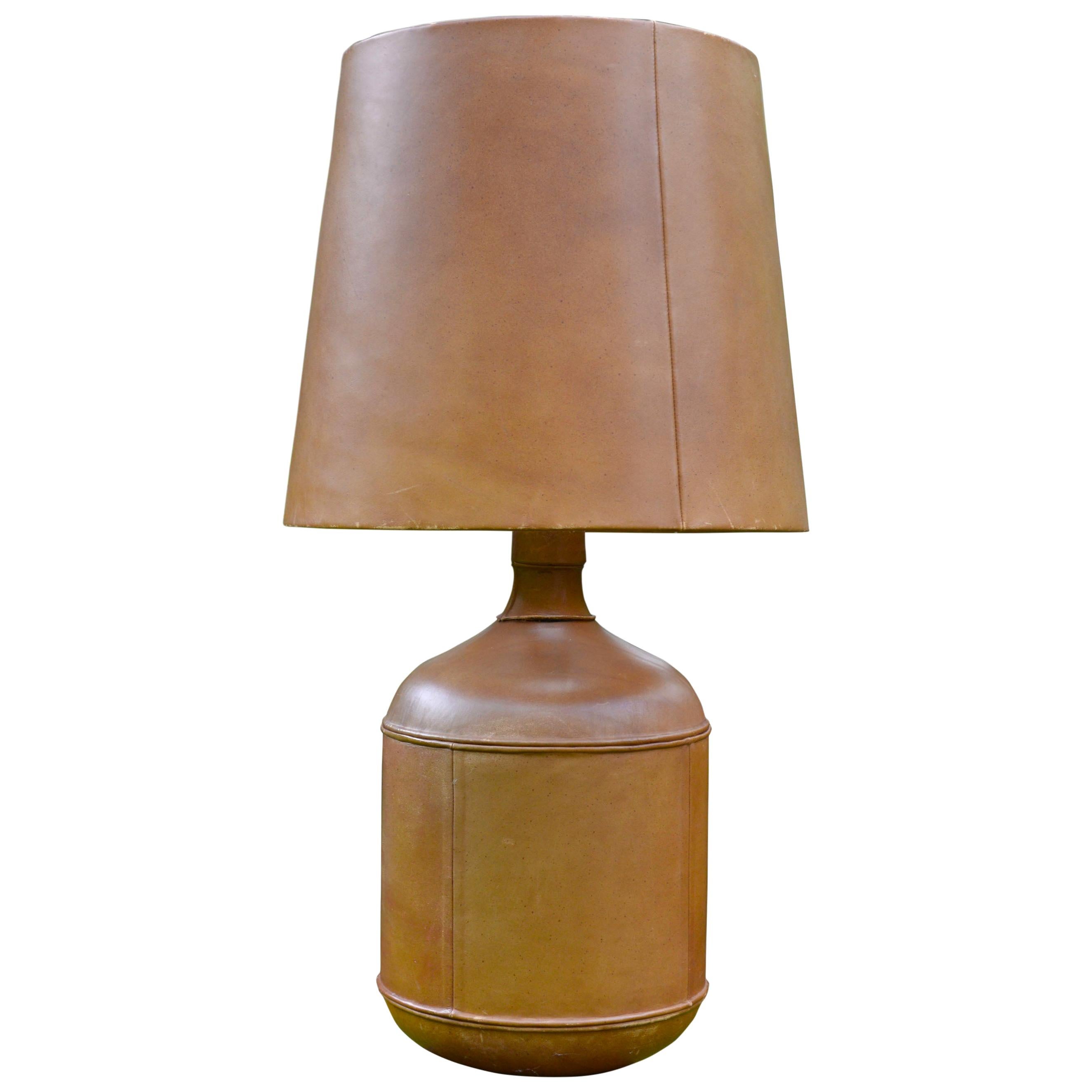 Vintage Belgian Leather Table Lamp, circa 1970 For Sale
