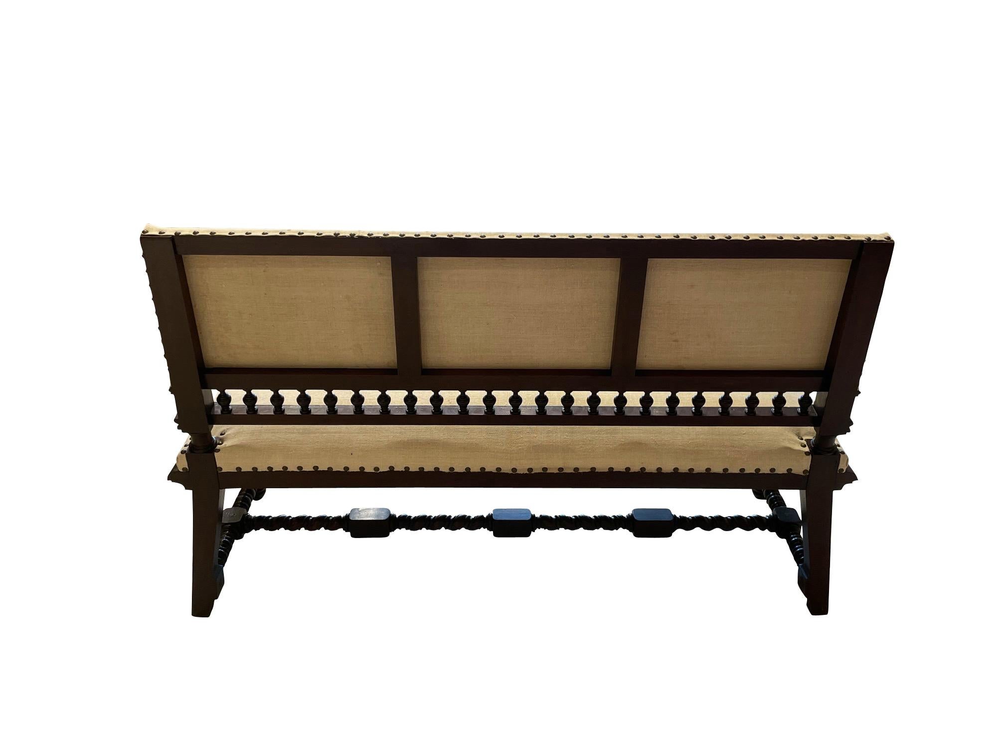 Italian Vintage Belgian Linen Upholstered Armless Settee, Italy, 19th Century