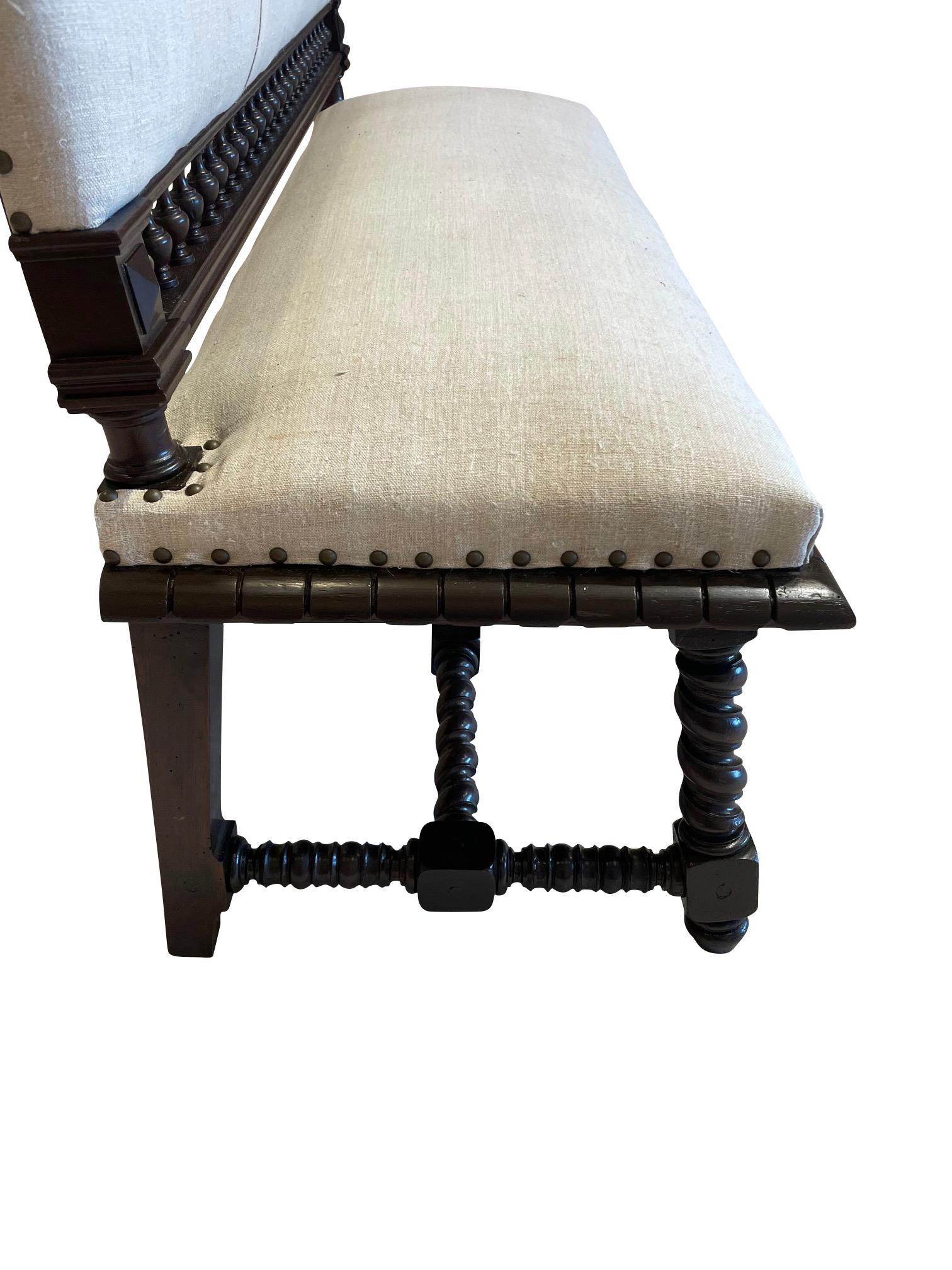 Vintage Belgian Linen Upholstered Armless Settee, Italy, 19th Century In Good Condition In New York, NY