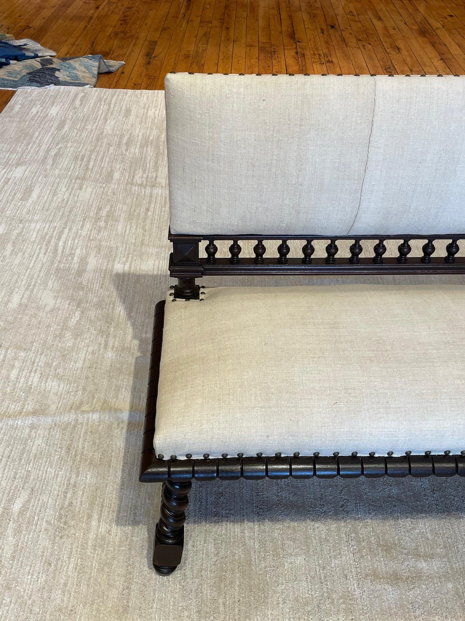 Upholstery Vintage Belgian Linen Upholstered Armless Settee, Italy, 19th Century