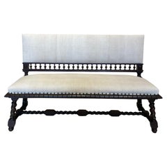 Vintage Belgian Linen Upholstered Armless Settee, Italy, 19th Century