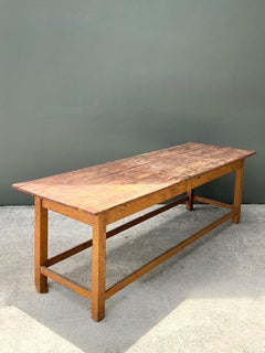 Vintage Belgian Monumental Rustic Wood Farm Table