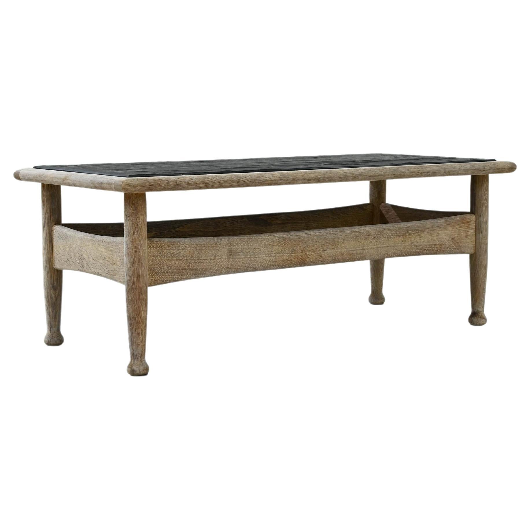 Vintage Belgian Oak and Stone Coffee Table For Sale at 1stDibs