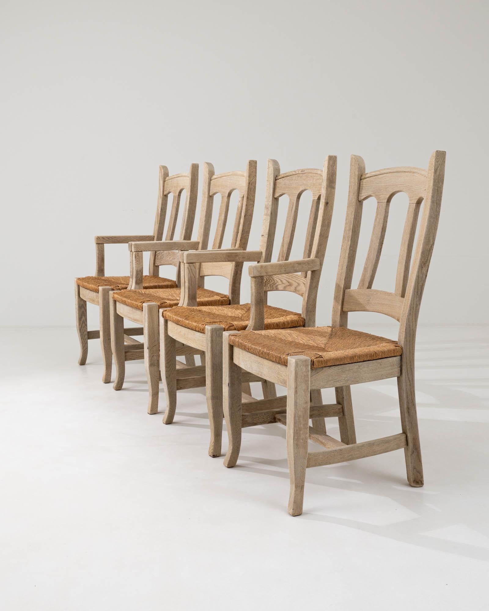 Vintage Belgian Oak Dining Chairs, Set of Four For Sale 6