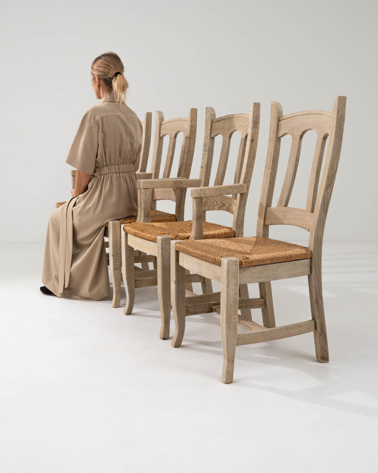 Vintage Belgian Oak Dining Chairs, Set of Four For Sale 8