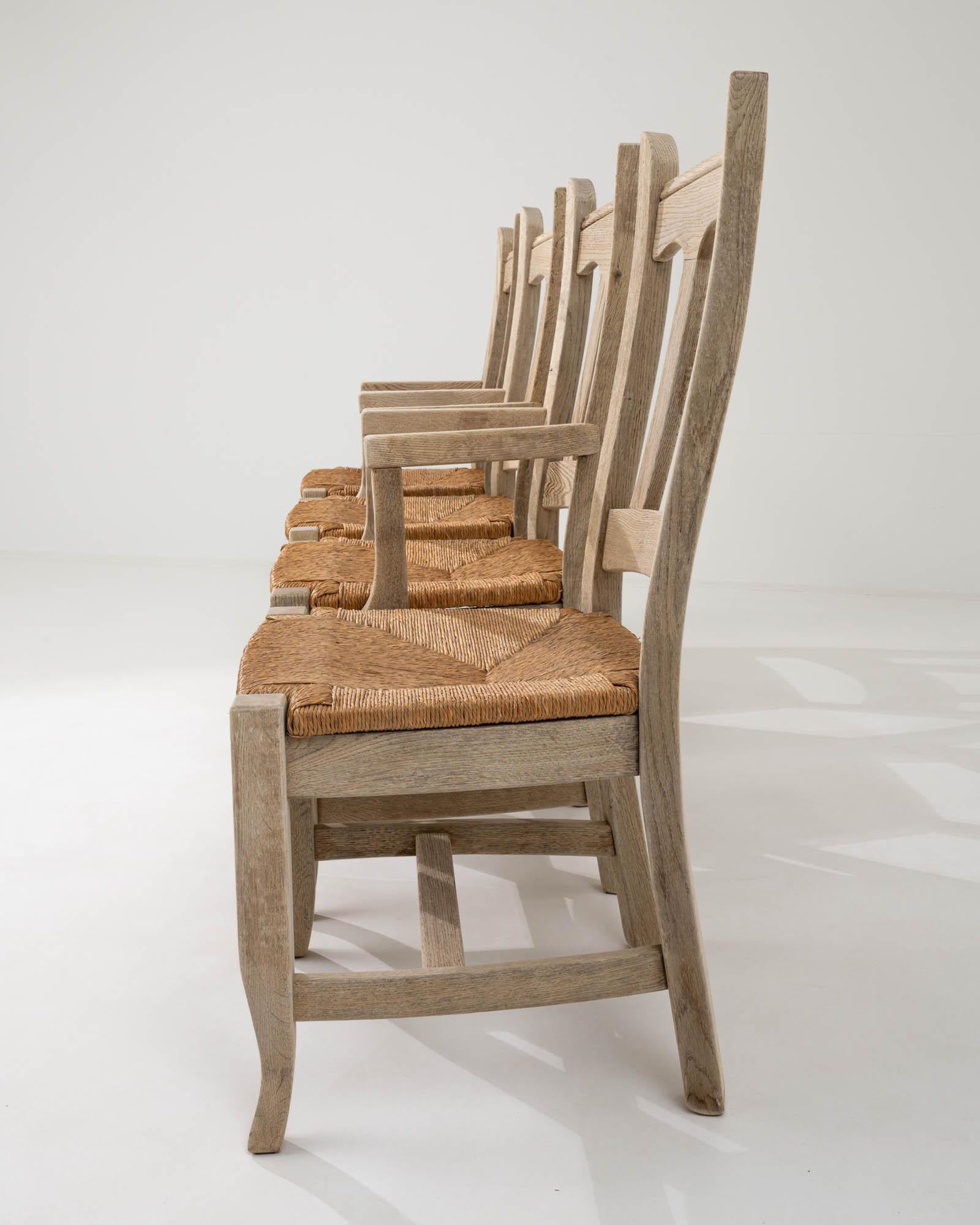 Vintage Belgian Oak Dining Chairs, Set of Four For Sale 9