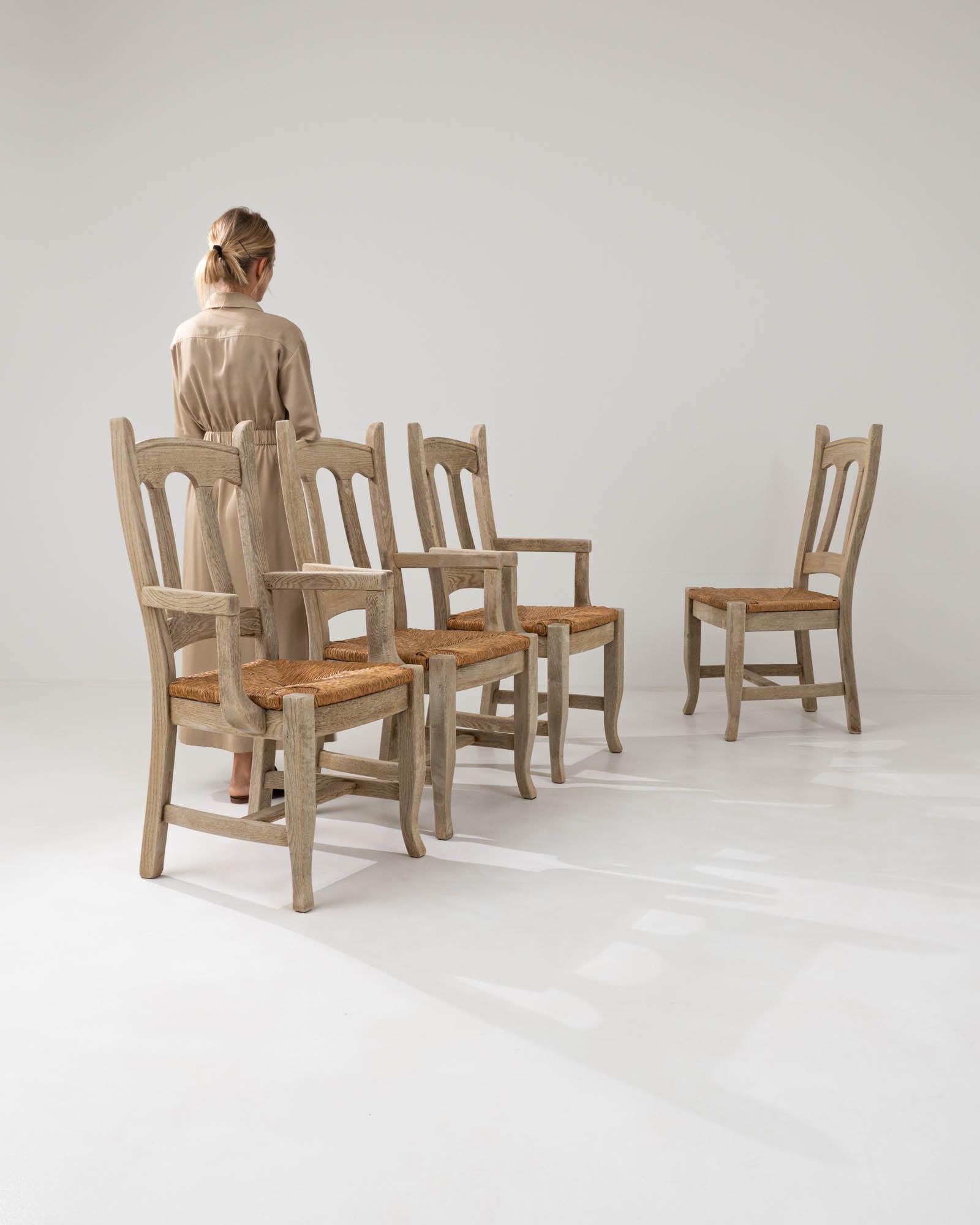 Country Vintage Belgian Oak Dining Chairs, Set of Four For Sale