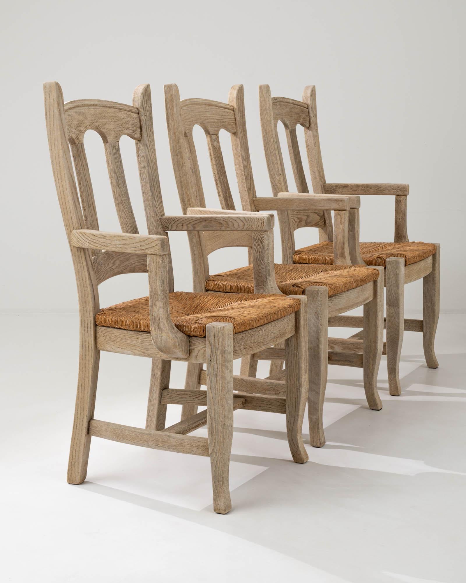 Vintage Belgian Oak Dining Chairs, Set of Four In Good Condition For Sale In High Point, NC