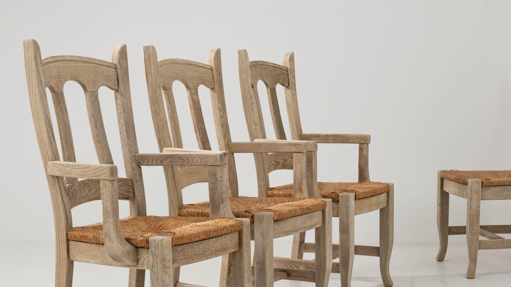 20th Century Vintage Belgian Oak Dining Chairs, Set of Four For Sale