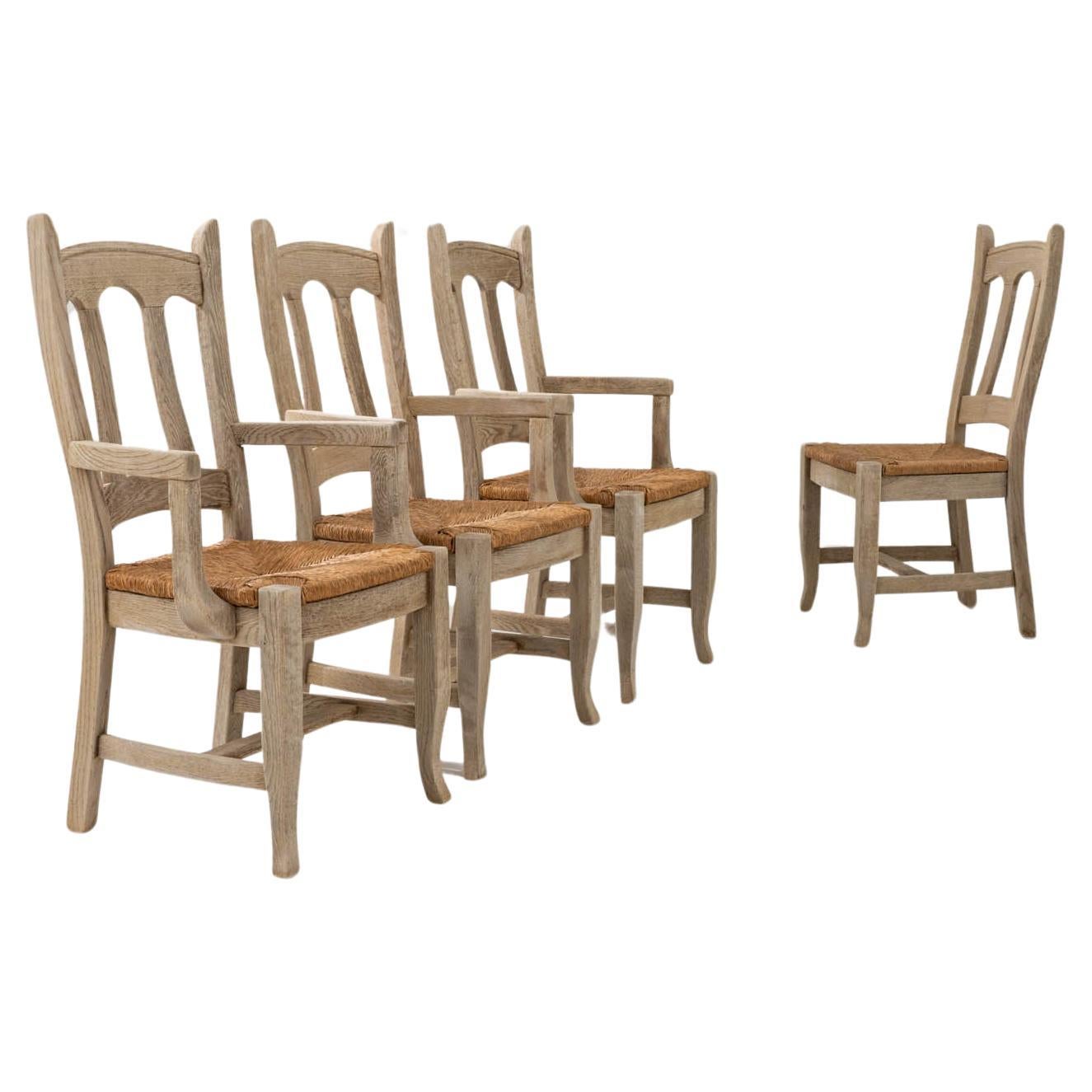Vintage Belgian Oak Dining Chairs, Set of Four For Sale