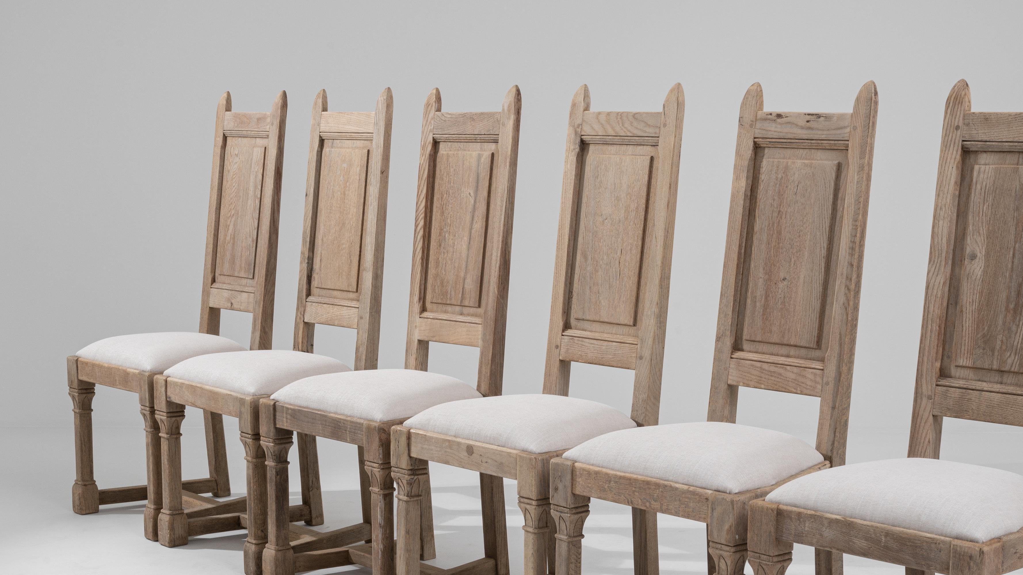 Vintage Belgian Oak Dining Chairs, Set of Six  4