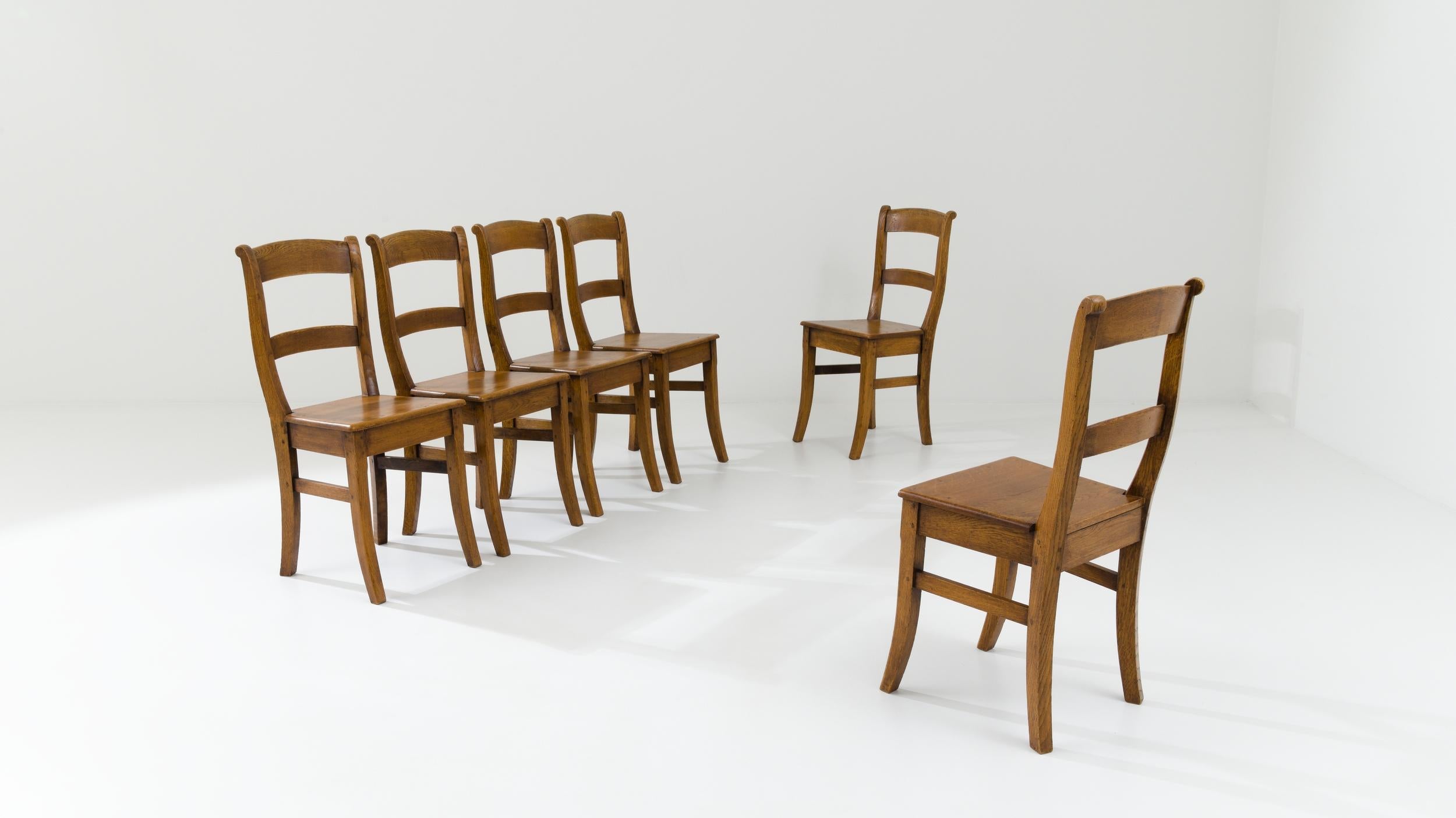 Vintage Belgian Oak Dining Chairs, Set of Six In Good Condition For Sale In High Point, NC