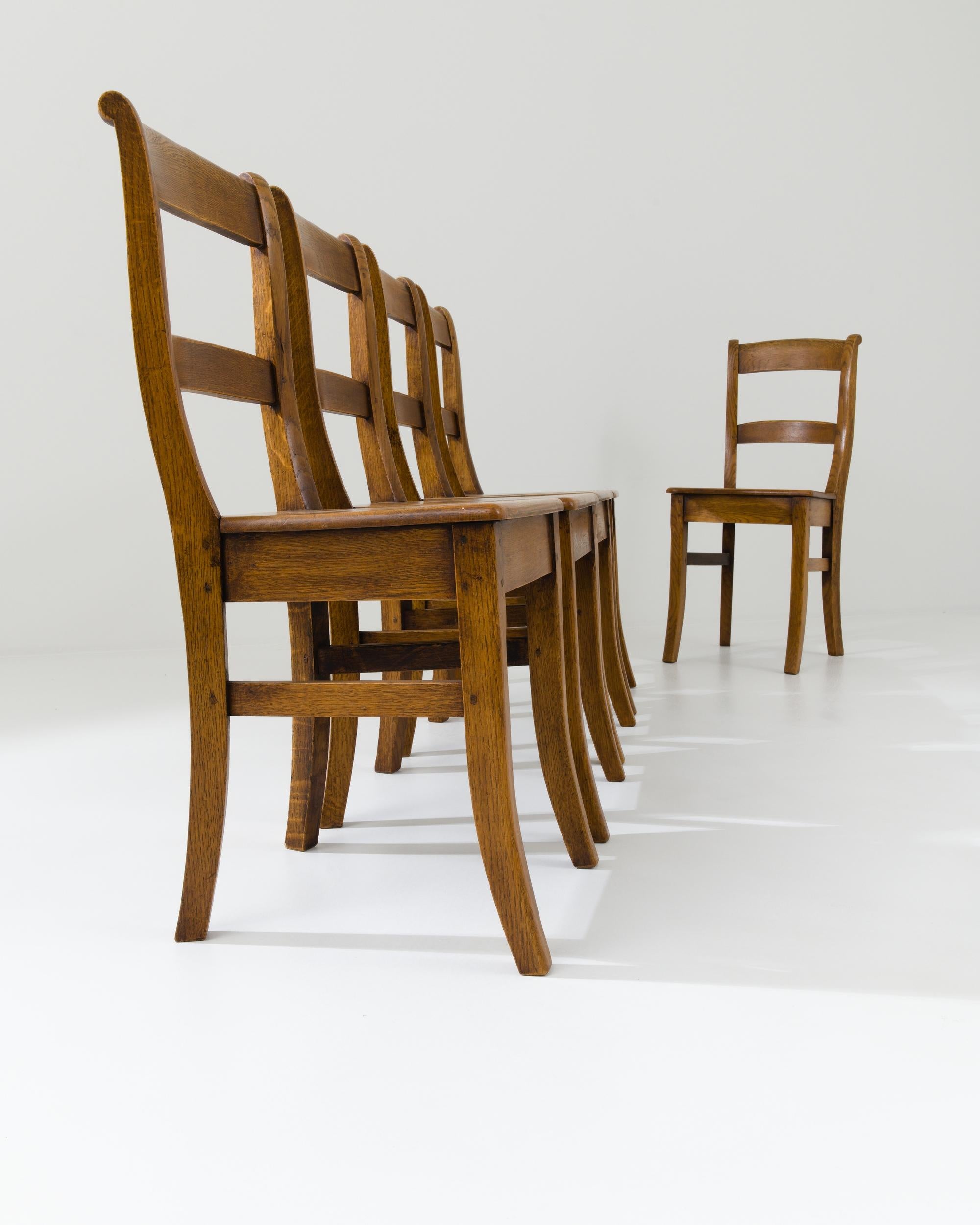 Vintage Belgian Oak Dining Chairs, Set of Six For Sale 1