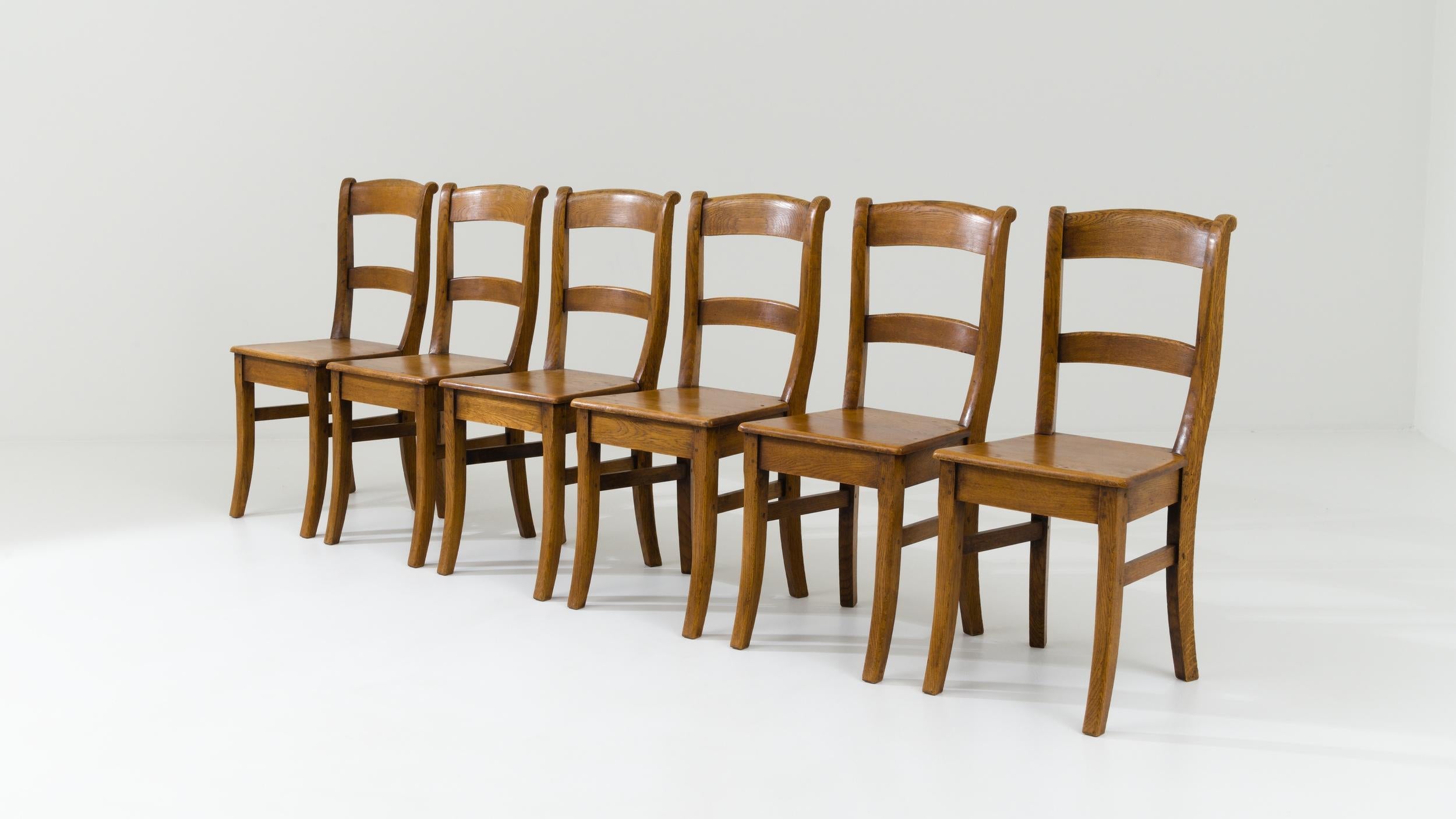 Vintage Belgian Oak Dining Chairs, Set of Six For Sale 2