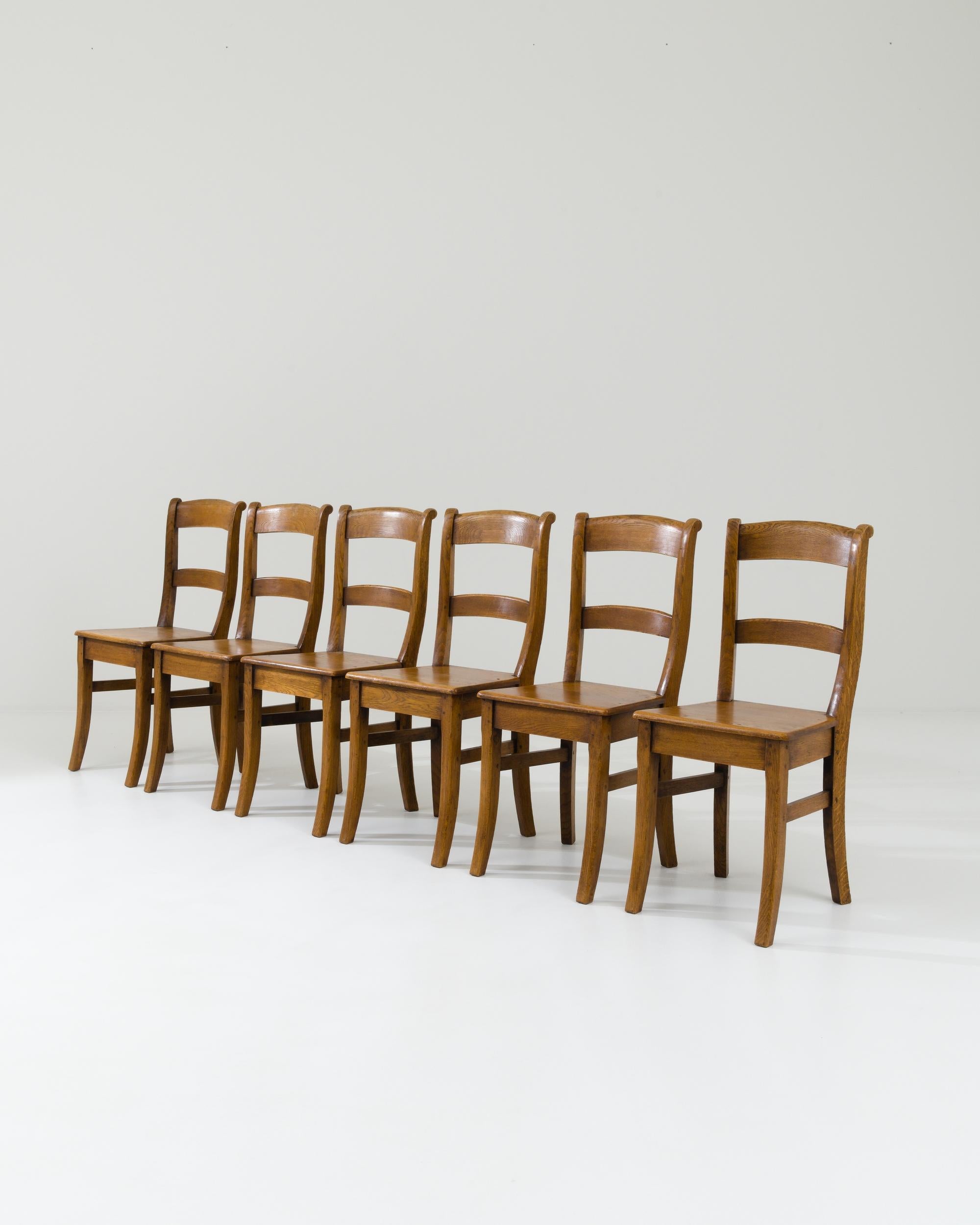 Vintage Belgian Oak Dining Chairs, Set of Six For Sale 3