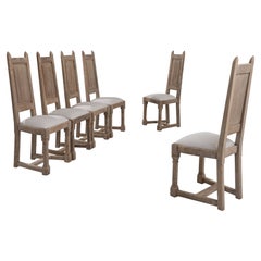 Vintage Belgian Oak Dining Chairs, Set of Six