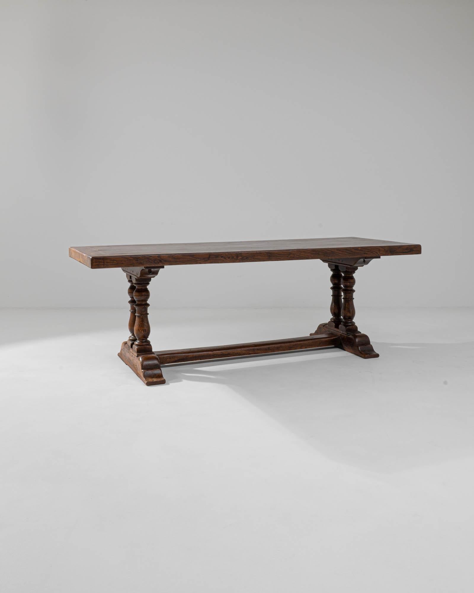 Vintage Belgian Oak Dining Table In Good Condition In High Point, NC