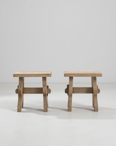 Vintage Belgian Oak Stools, a Pair