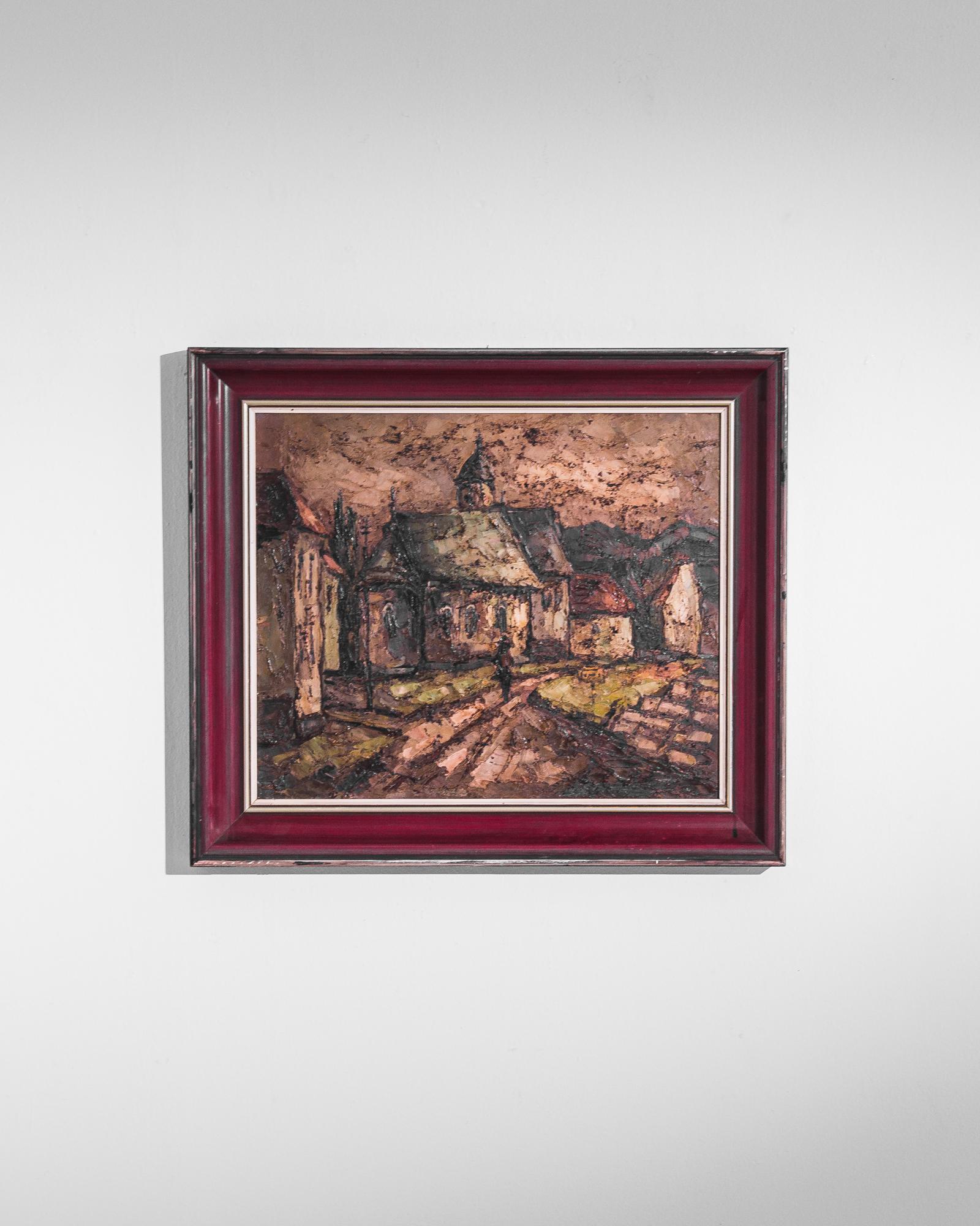 Mid-20th Century Vintage Belgian Painting with Wooden Frame