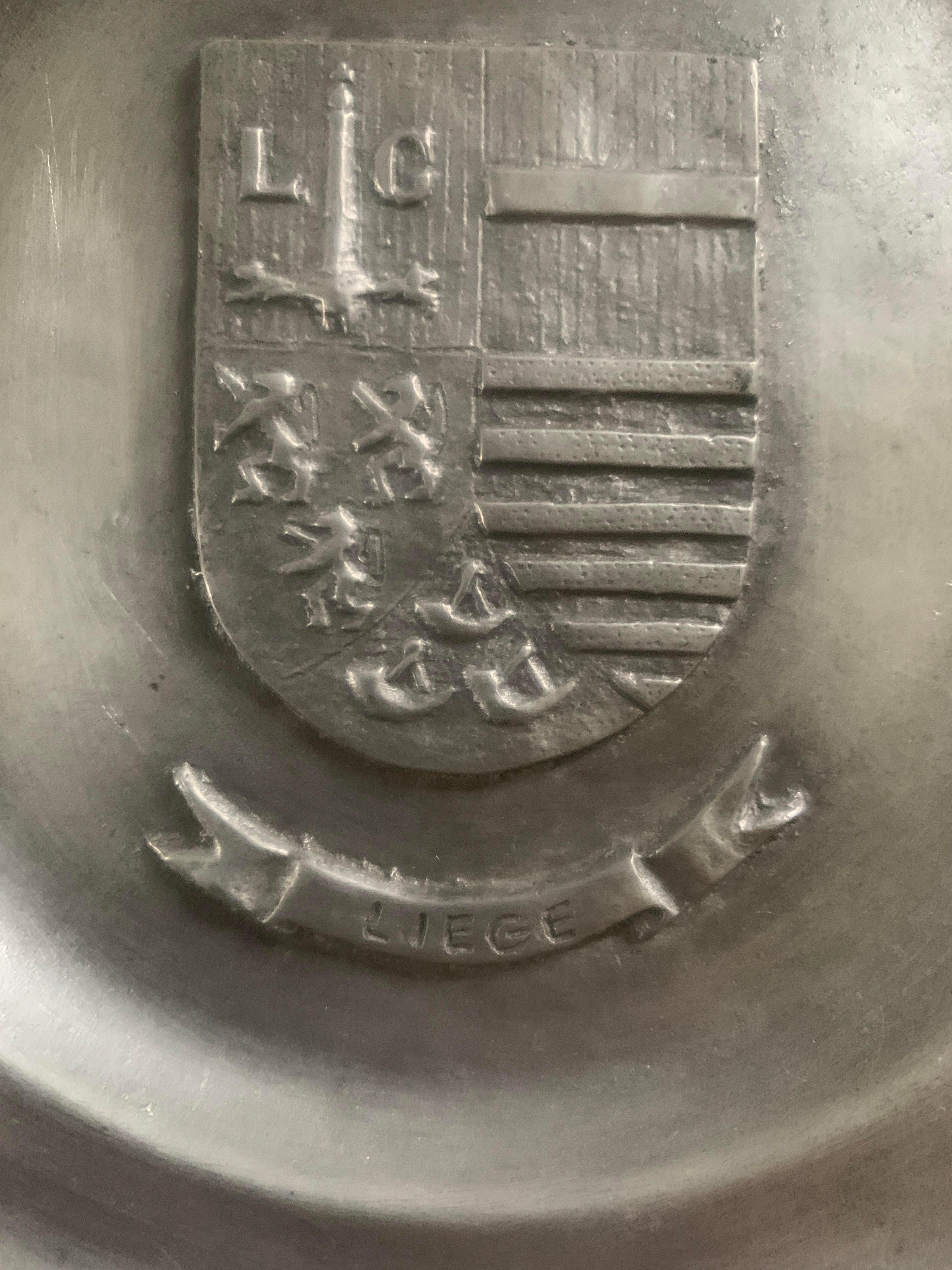 20th Century Vintage Belgian Pewter Wall Plate From Liege For Sale