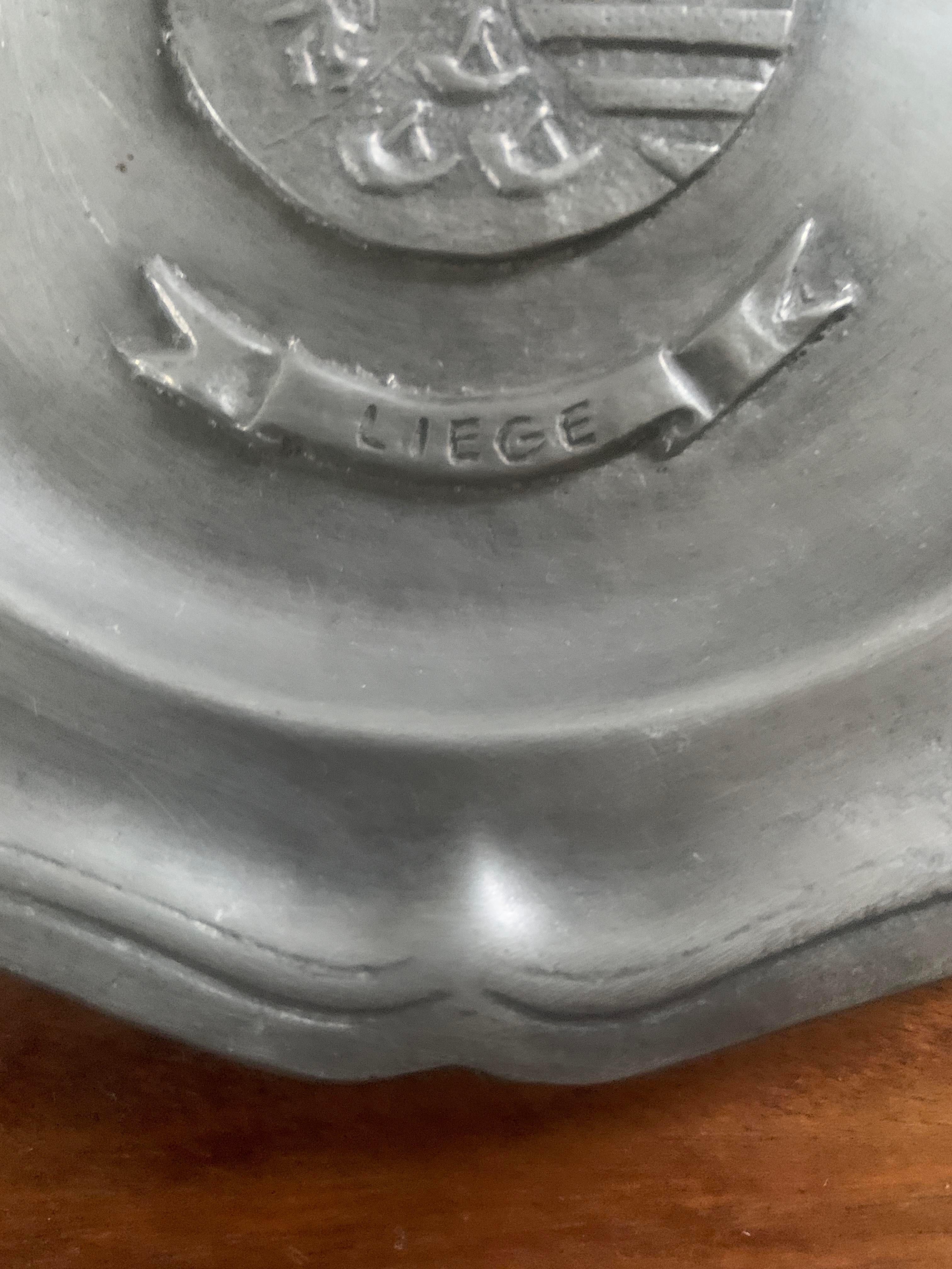 Vintage Belgian Pewter Wall Plate From Liege For Sale 1