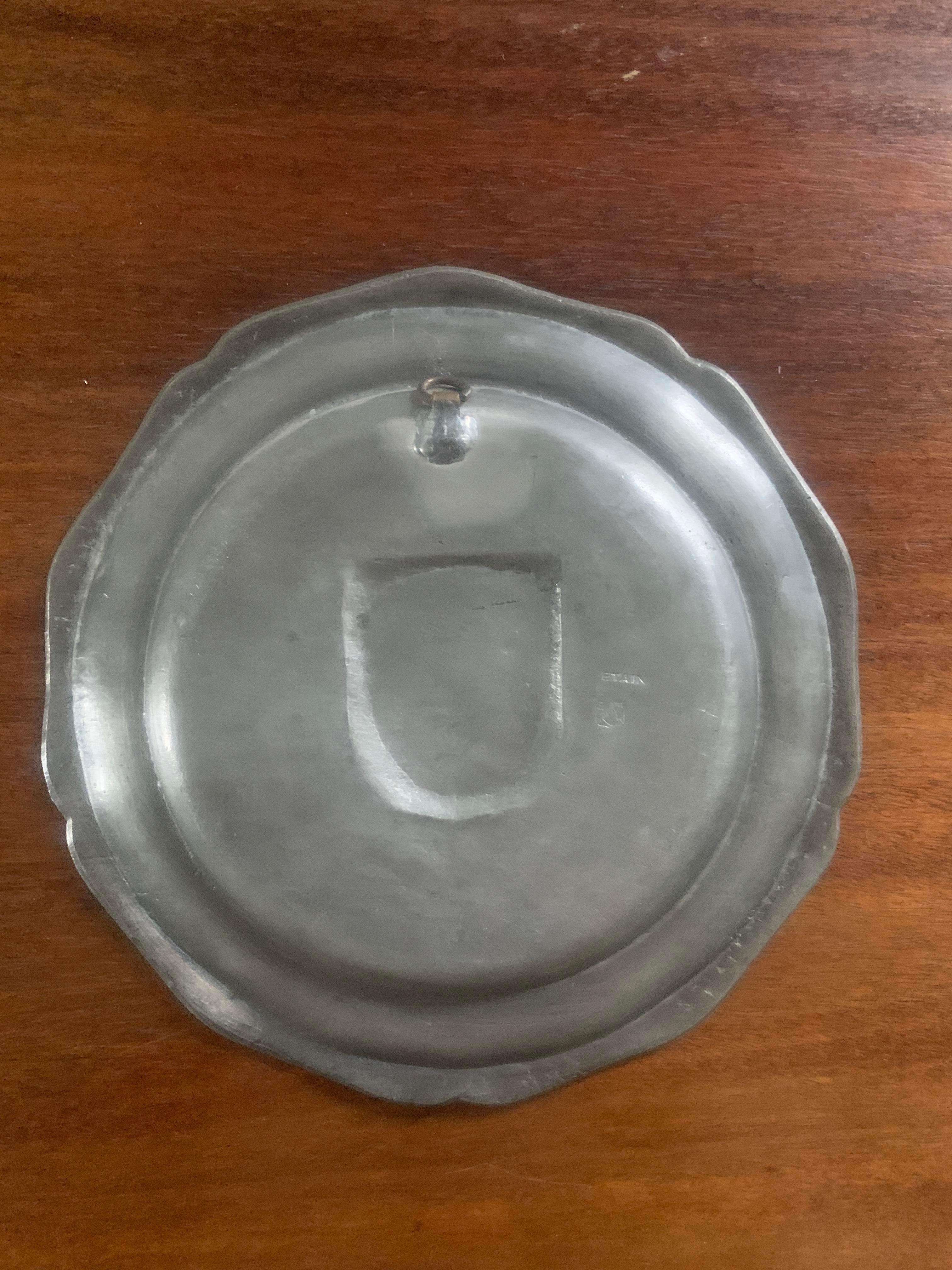 Vintage Belgian Pewter Wall Plate From Liege For Sale 2