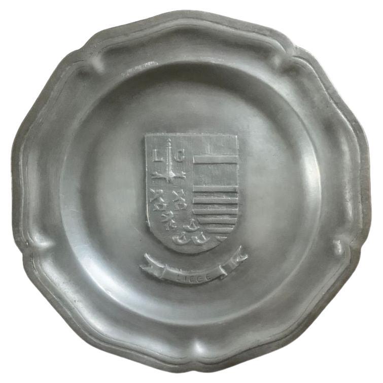 Vintage Belgian Pewter Wall Plate From Liege For Sale