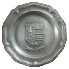 Retro Belgian Pewter Wall Plate From Liege