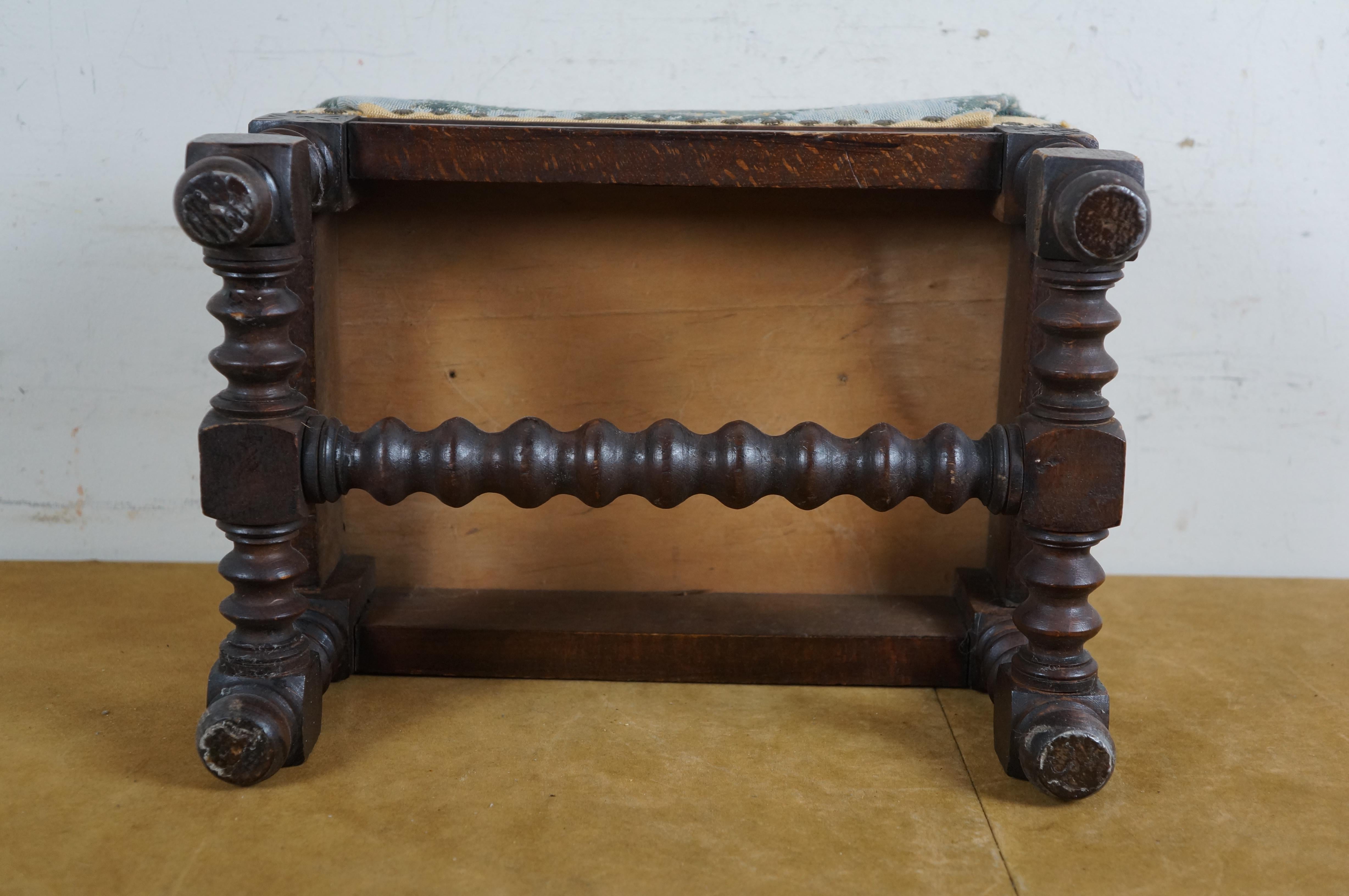 Vintage Belgian Quartersawn Oak French Country Tapestry Footstool Ottoman 13
