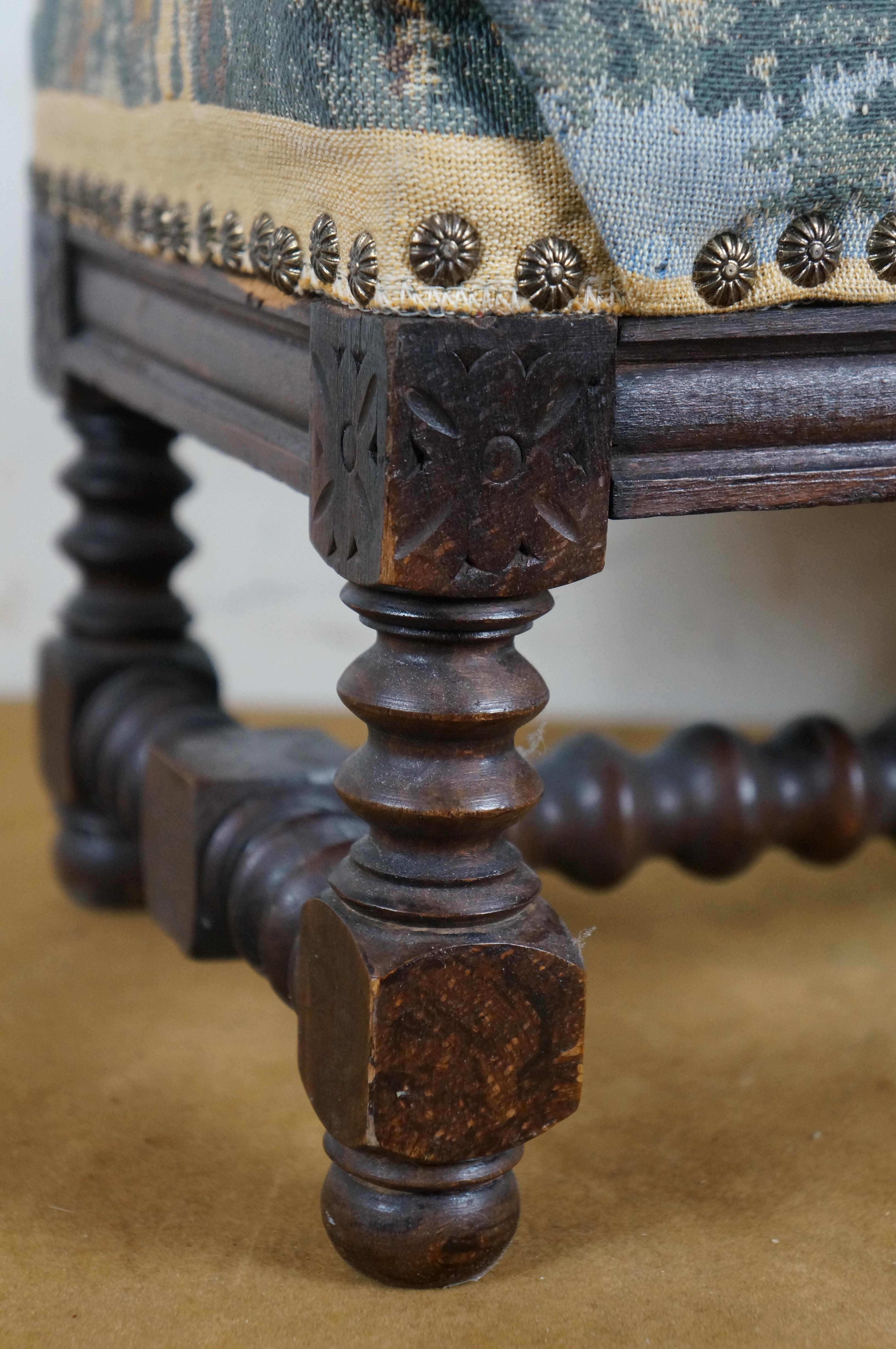 Vintage Belgian Quartersawn Oak French Country Tapestry Footstool Ottoman 13