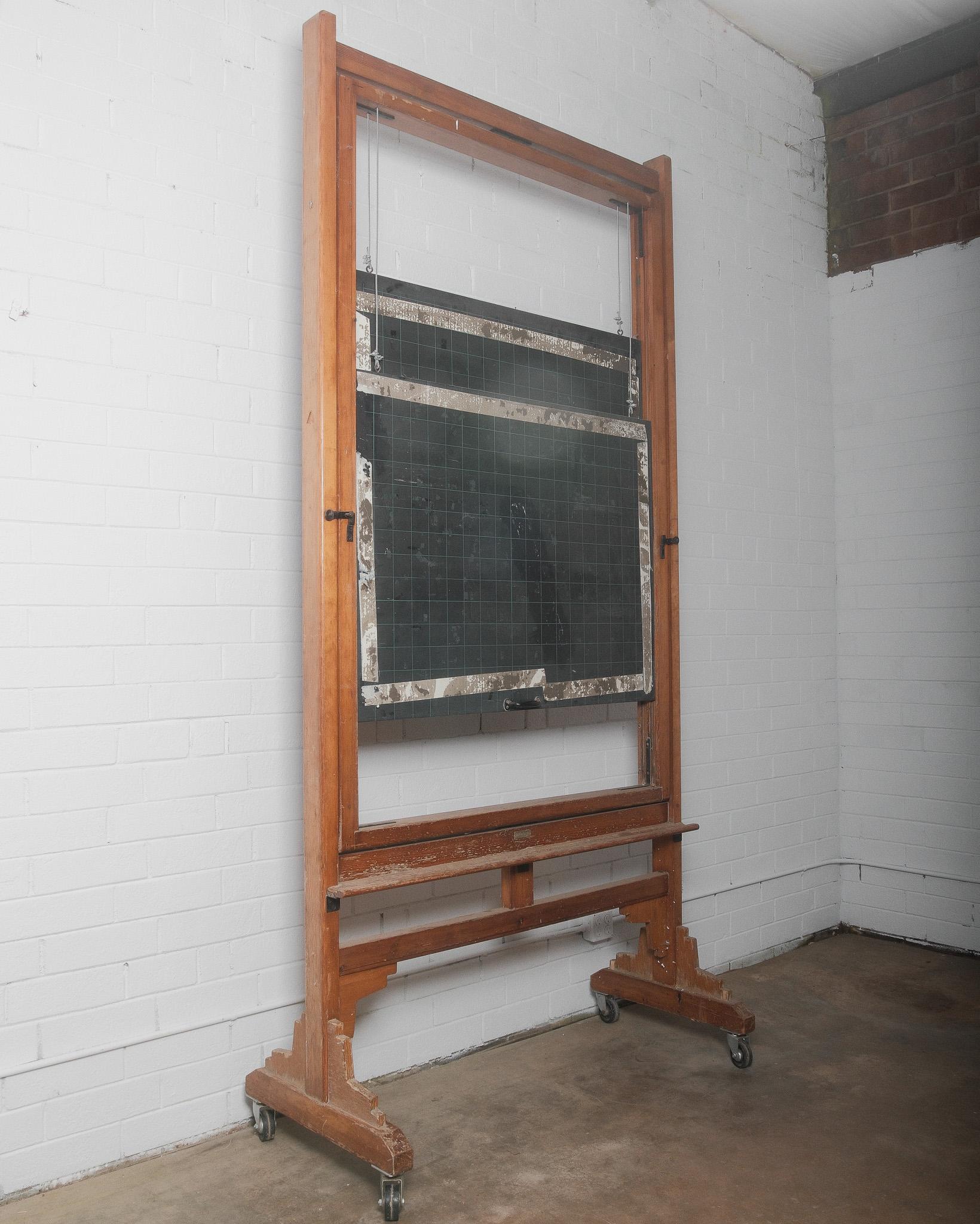 Vintage Belgian Rolling Blackboard by Daniel Van Calbergh In Good Condition For Sale In High Point, NC