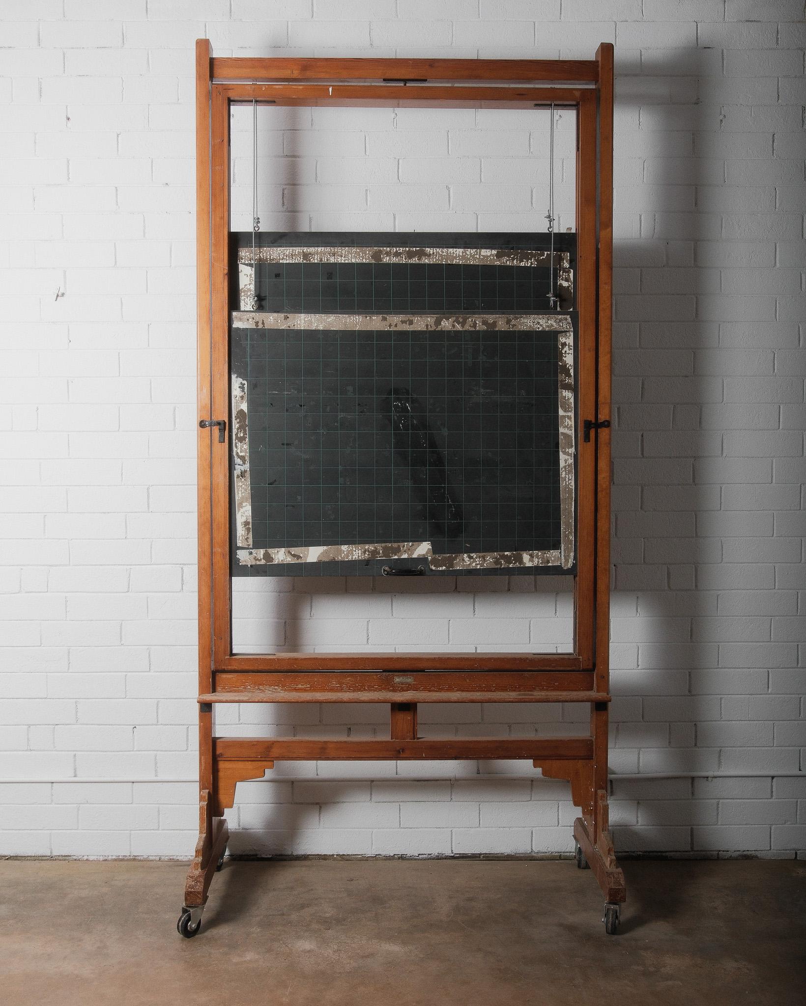 Wood Vintage Belgian Rolling Blackboard by Daniel Van Calbergh For Sale