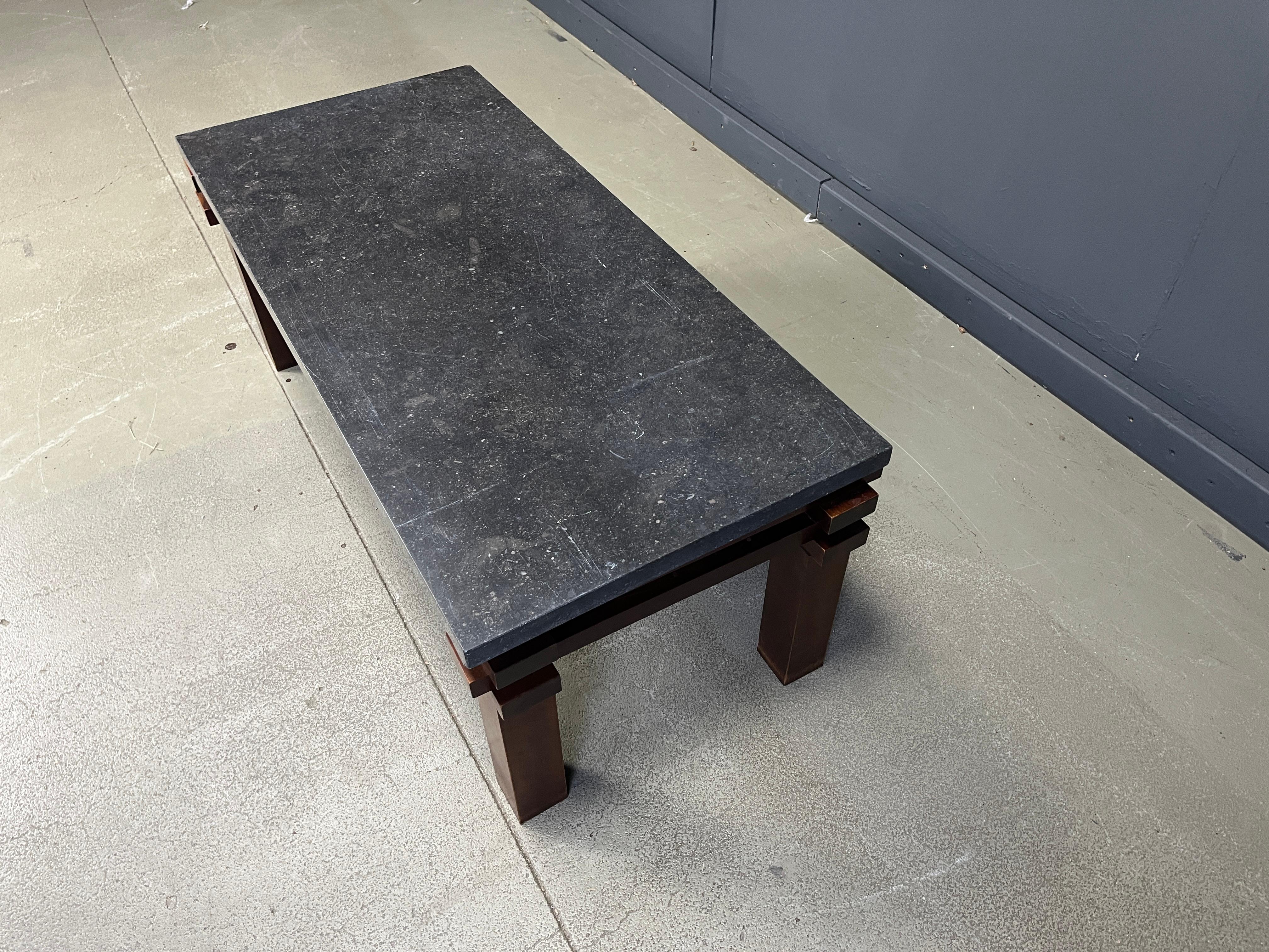 Vintage belgian stone and wooden coffee table, 1970s For Sale 3