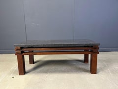 Vintage belgian stone and wooden coffee table, 1970s