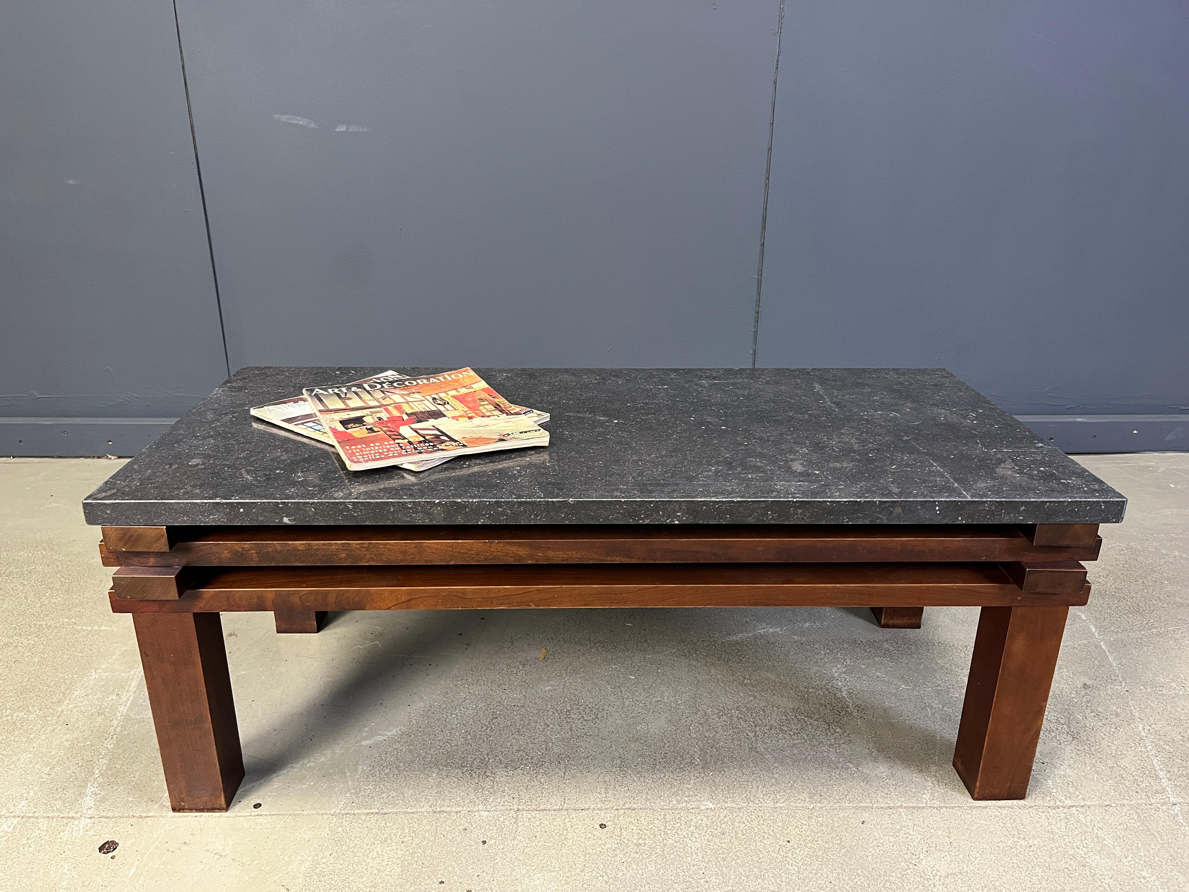 Vintage belgian stone and wooden coffee table, 1970s In Good Condition For Sale In Leuven, Vlaams Gewest