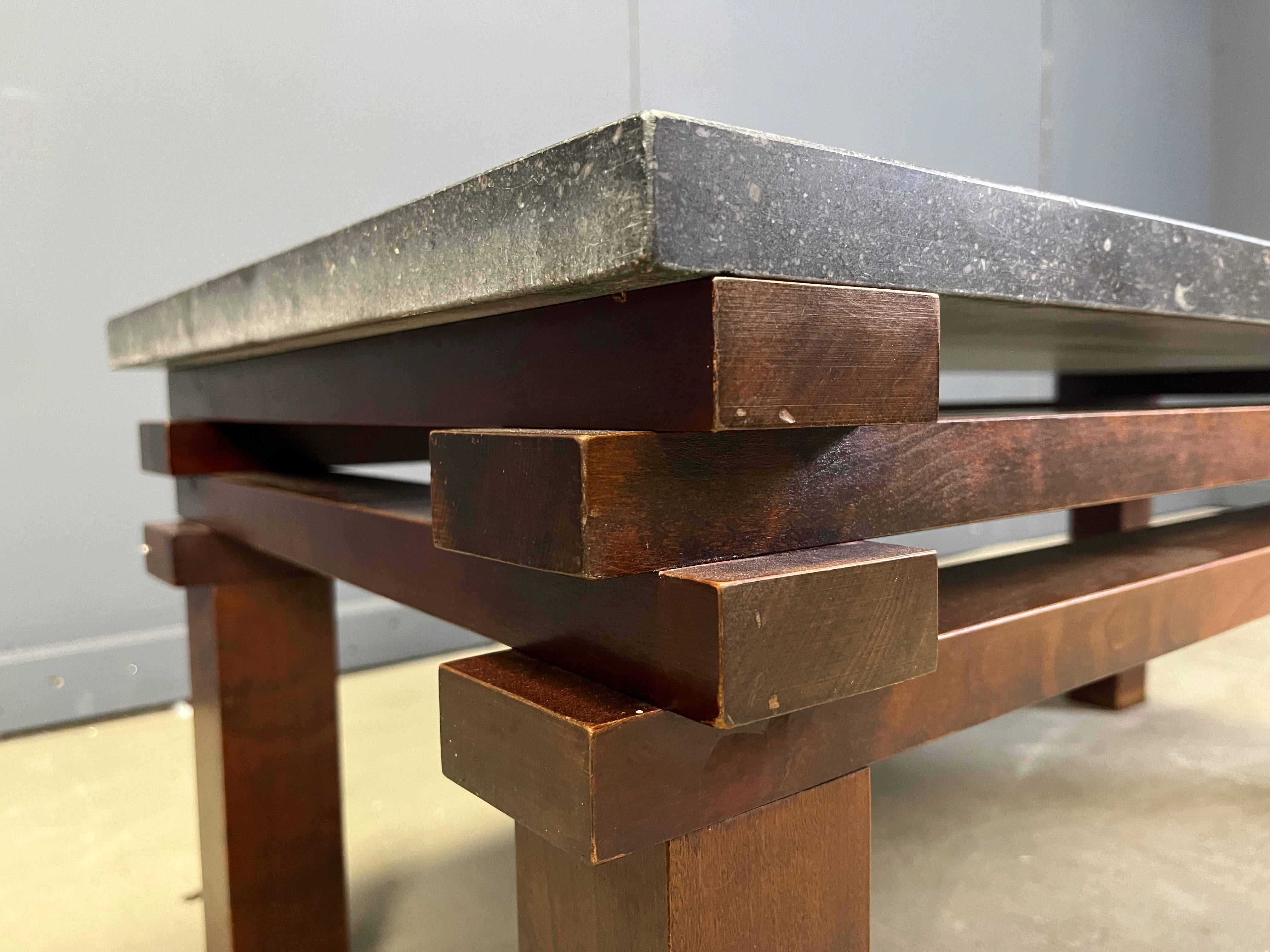 Late 20th Century Vintage belgian stone and wooden coffee table, 1970s For Sale