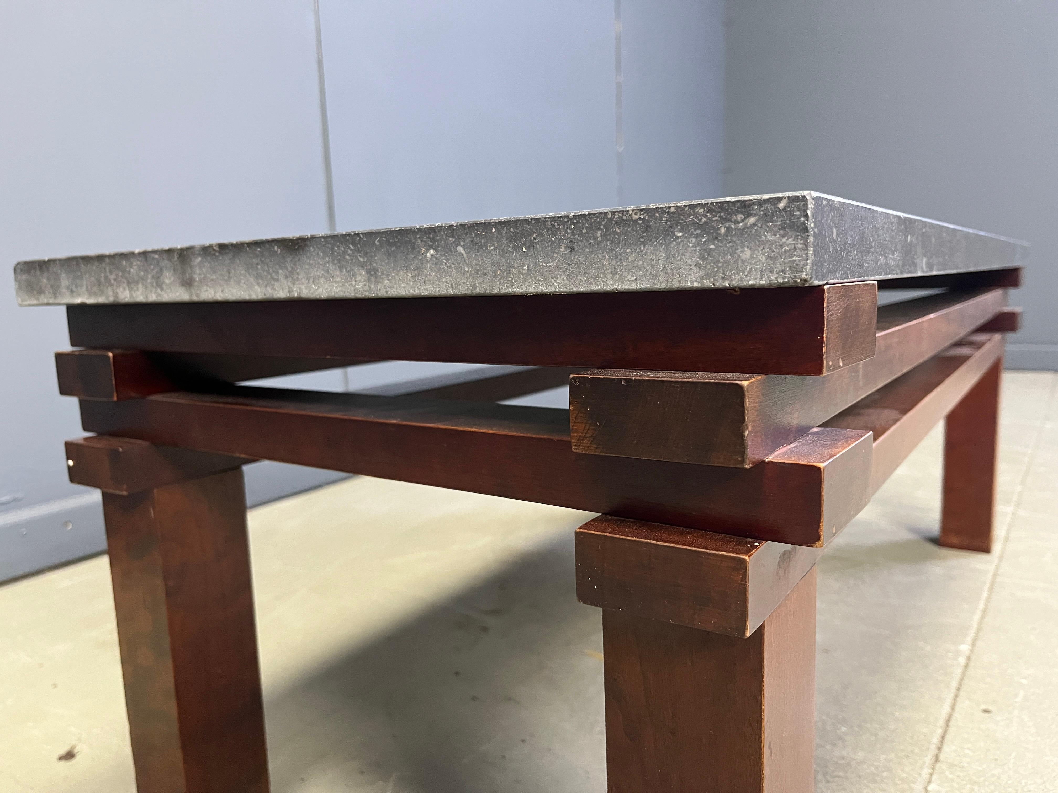 Stone Vintage belgian stone and wooden coffee table, 1970s For Sale