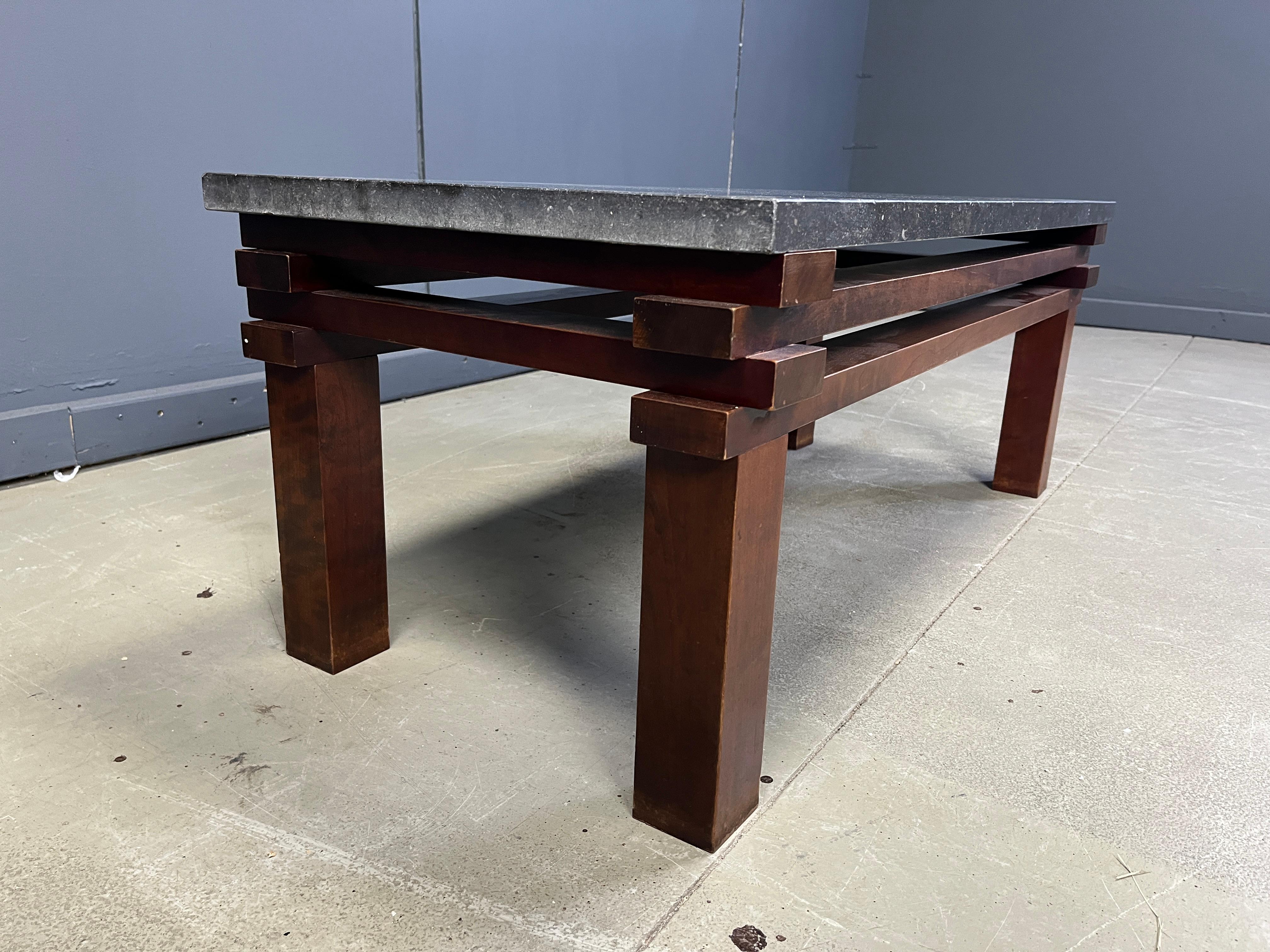 Vintage belgian stone and wooden coffee table, 1970s For Sale 1