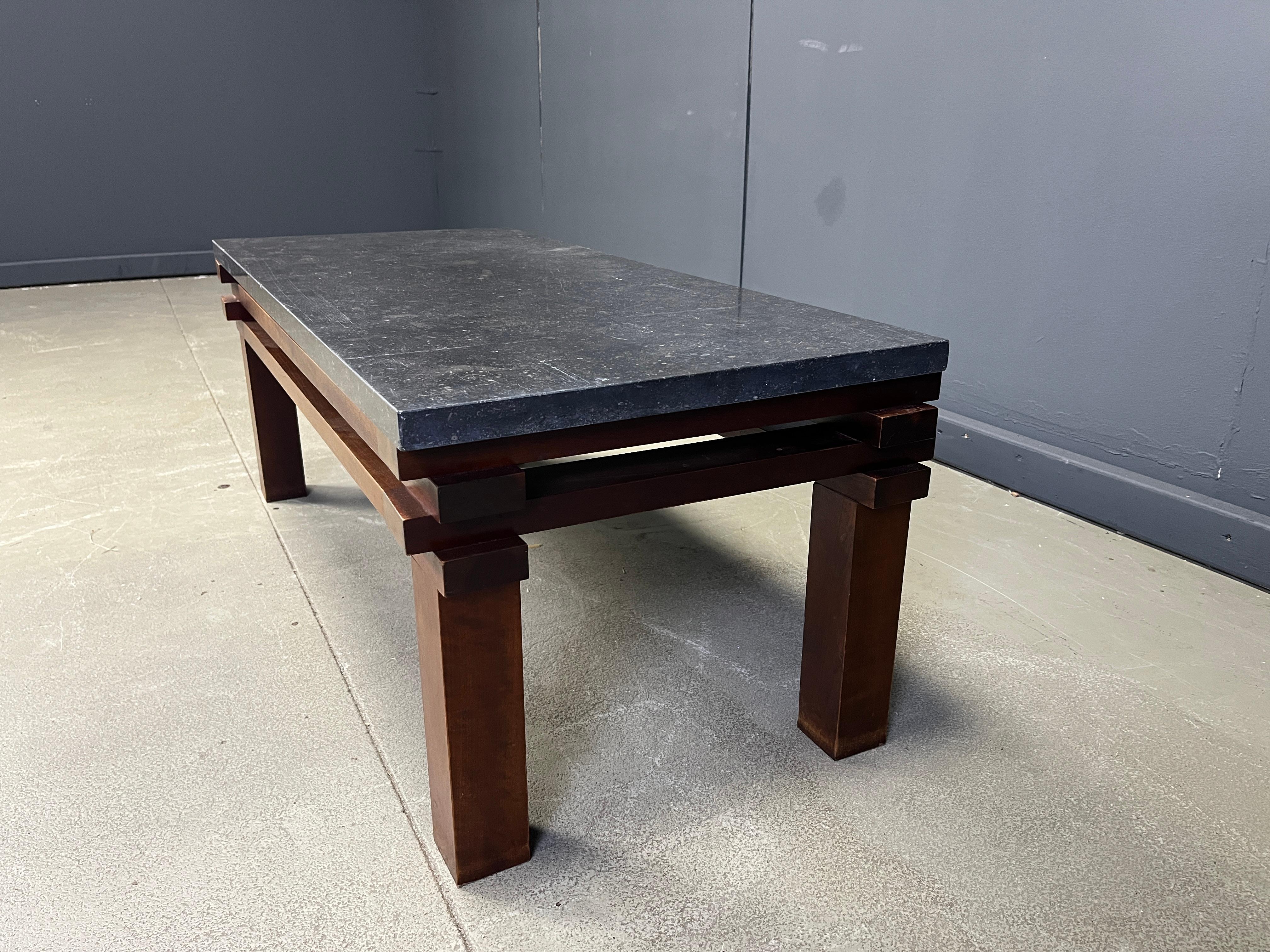Vintage belgian stone and wooden coffee table, 1970s For Sale 2