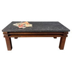 Vintage belgian stone and wooden coffee table, 1970s