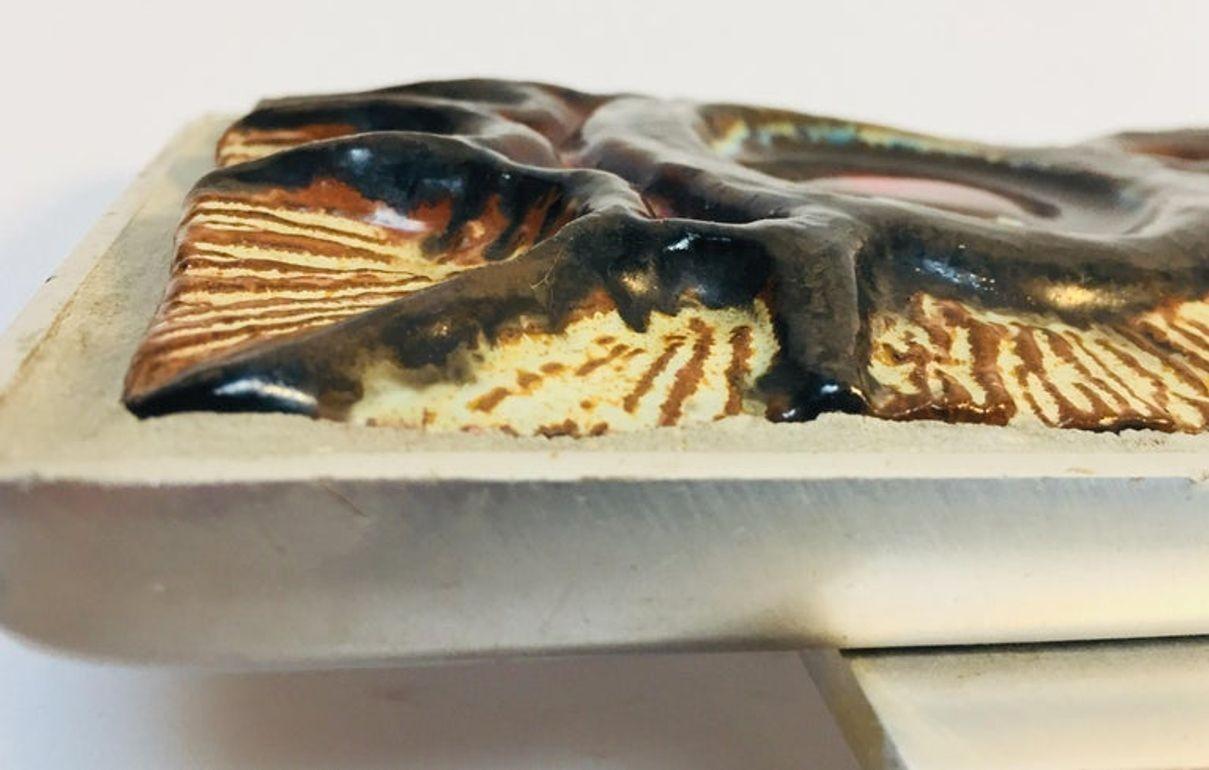 Vintage Belgian Tile Faced Entry Door Pull Handle by Artist Juliette Belarti For Sale 3