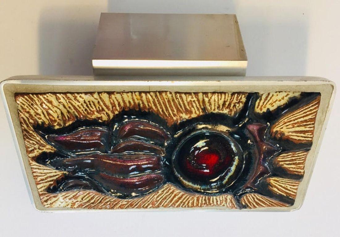 Vintage Belgian Tile Faced Entry Door Pull Handle by Artist Juliette Belarti For Sale 8