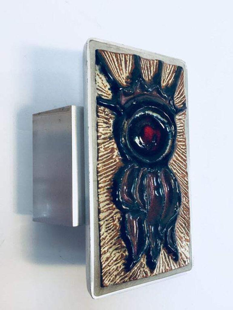 Hand-Crafted Vintage Belgian Tile Faced Entry Door Pull Handle by Artist Juliette Belarti For Sale