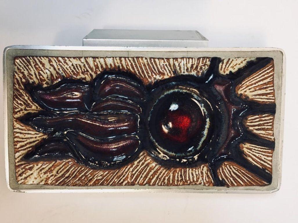 Vintage Belgian Tile Faced Entry Door Pull Handle by Artist Juliette Belarti In Excellent Condition For Sale In North Hollywood, CA