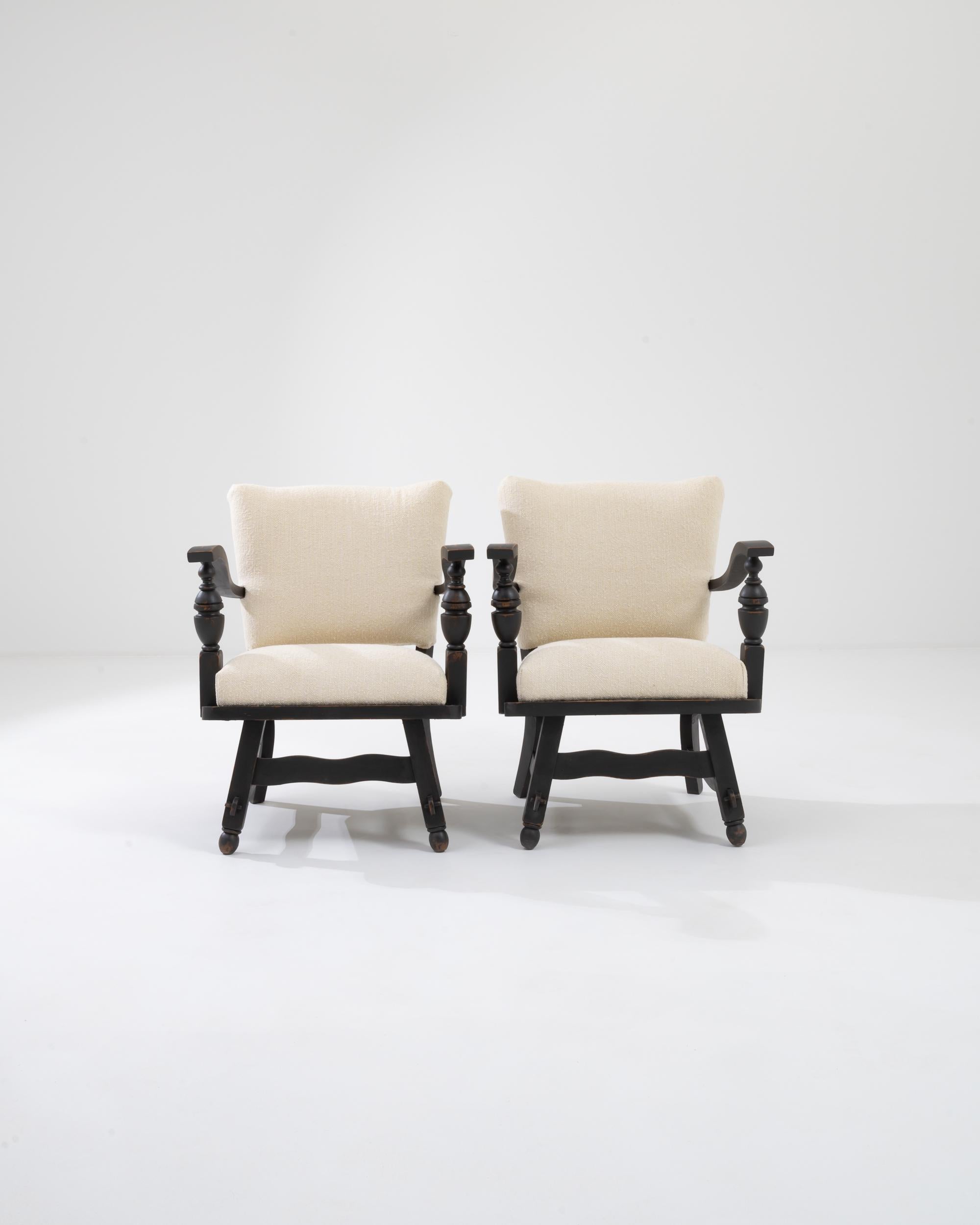 20th Century Vintage Belgian Upholstered Armchairs, a Pair 