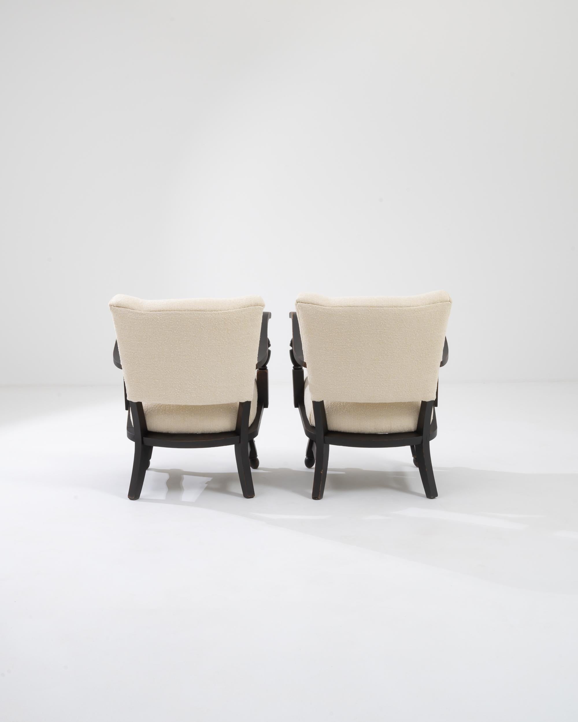 Vintage Belgian Upholstered Armchairs, a Pair  1