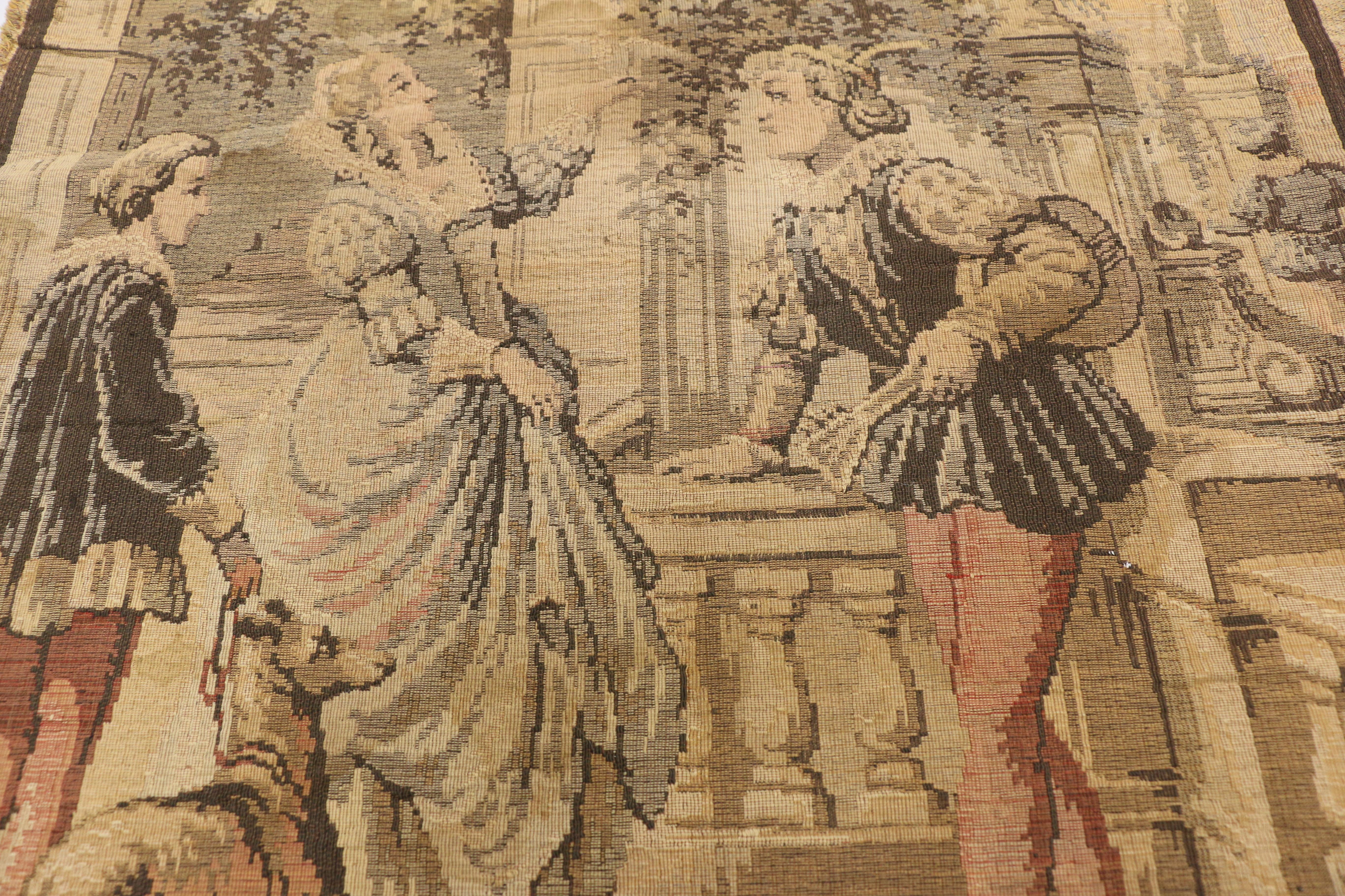 Fait à la machine Tapisserie belge vintage de scènes de canaux de la Renaissance vénitienne avec style rococo en vente