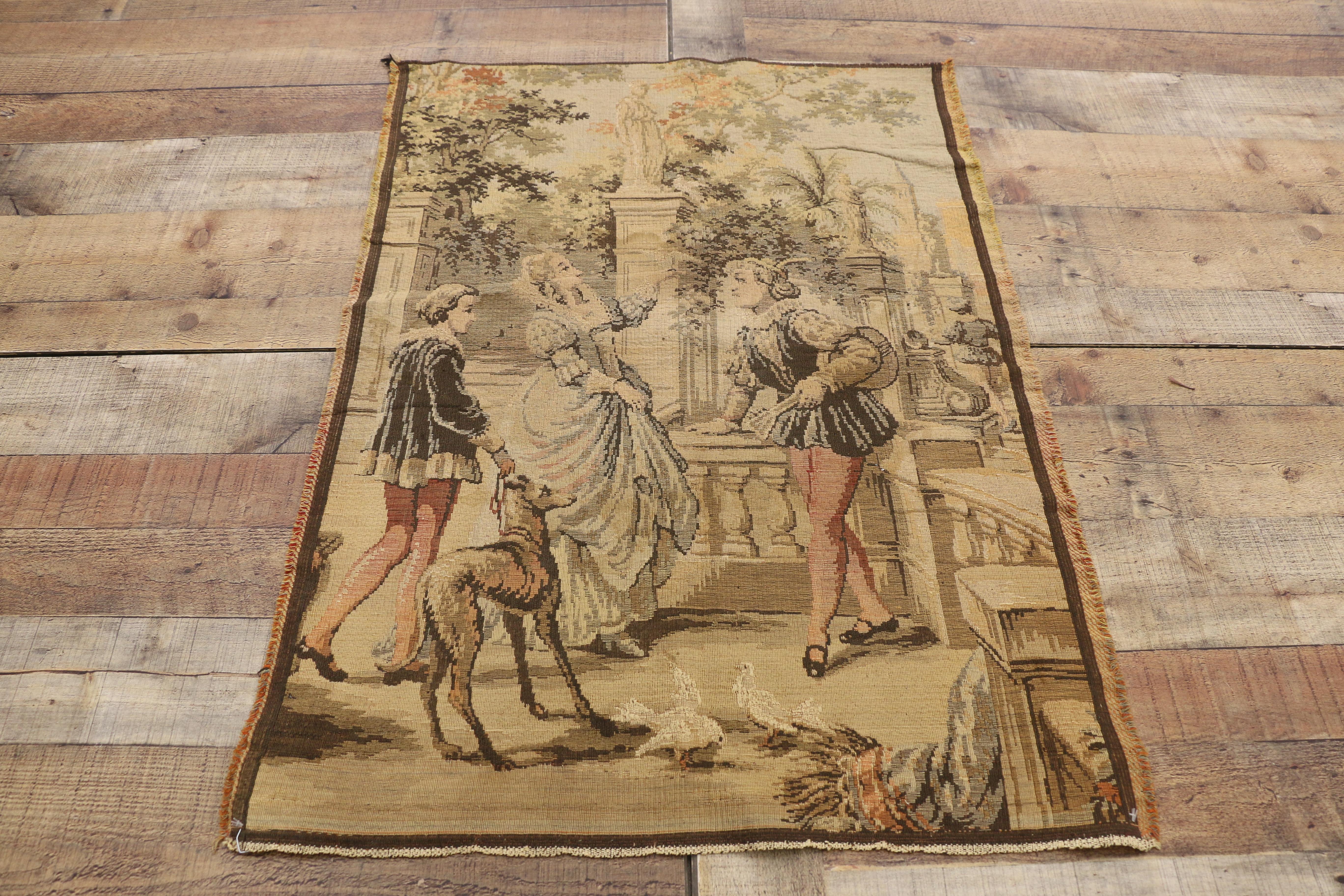 Vintage Belgian Venetian Renaissance Canal Scene Tapestry with Rococo Style In Good Condition For Sale In Dallas, TX